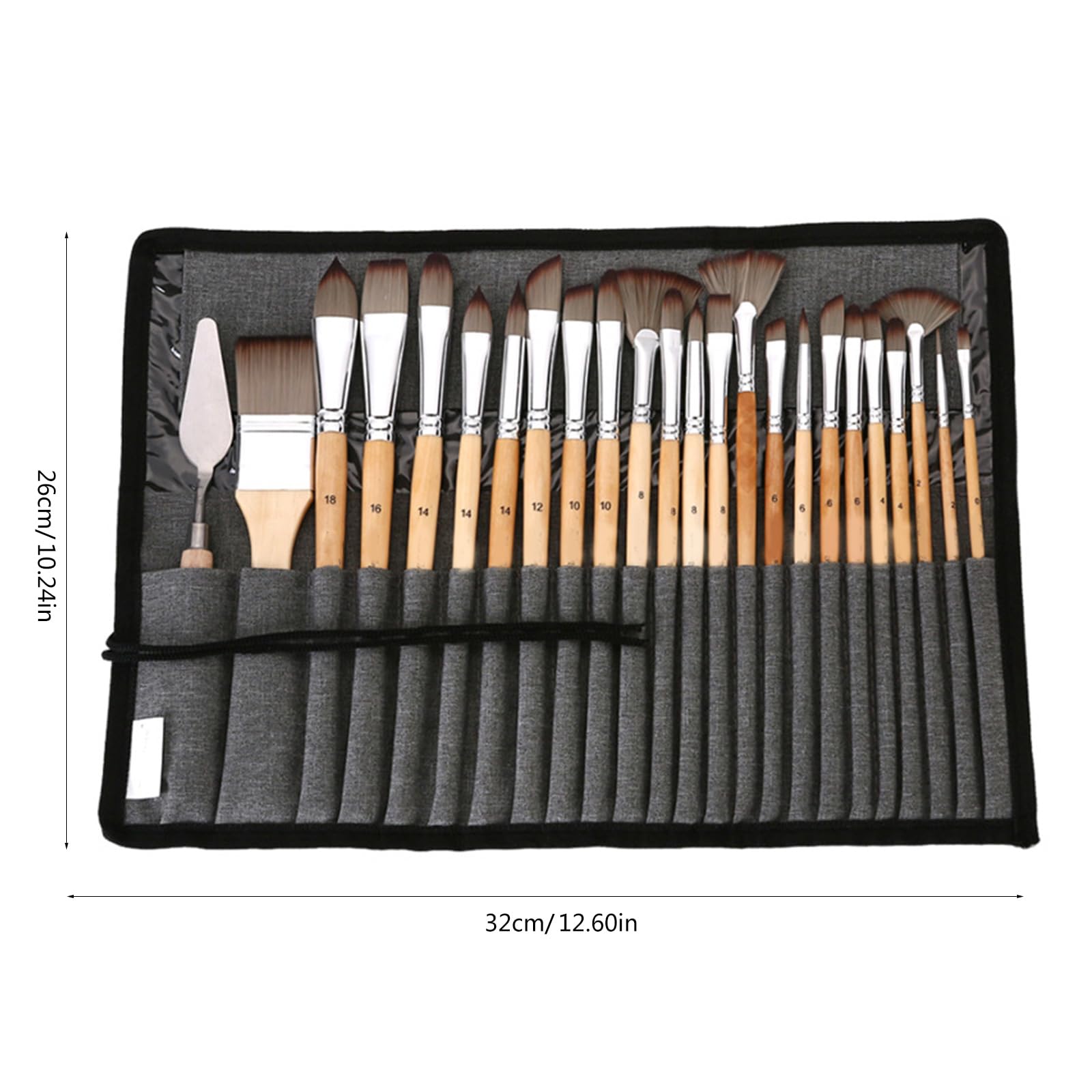 Lot de 24 pinceaux avec rouleau en tissu, pinceau aquarelle, pinceau en nylon pour les amateurs de peinture