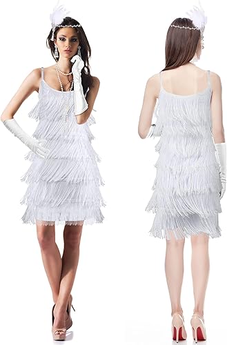 Miniatura 6 de Zhanmai 6 Pcs Flapper Dress Flapper Costumes for Women 1920s Accessories Set Headband Pearl Necklace Earrings Gloves Stick