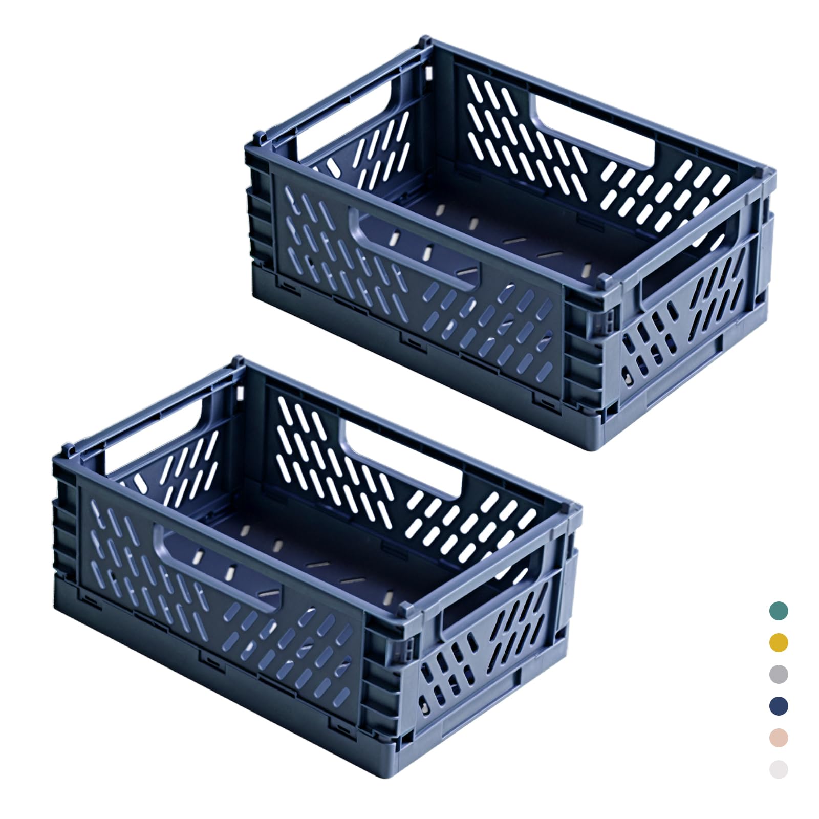 2 Stück Faltbare Kunststoff Aufbewahrungsbox, Einkaufskiste Klappbar, Stabil Klappboxen Faltbar für Küche, Büro, Schlafzimmer, Schrank, Schublade (Blau, 22*14.7*9.3)