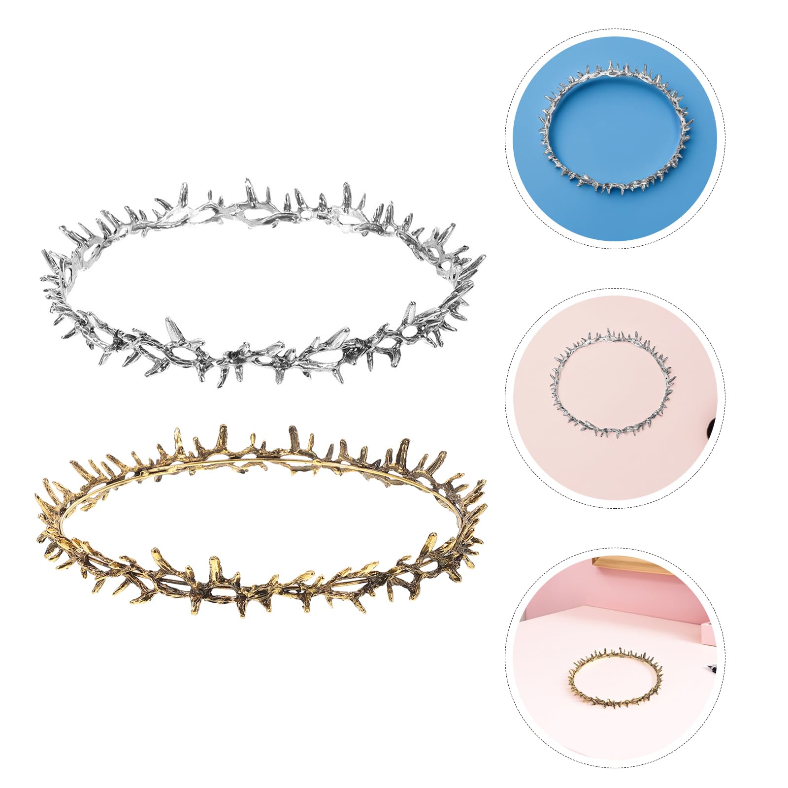 POPETPOP Vintage Dornenkrone aus Metall 2 Stück Leicht und Tragbar Haarschmuck für Damen Cosplay und Braut Accessoire für Kurze Haare und Hochzeit