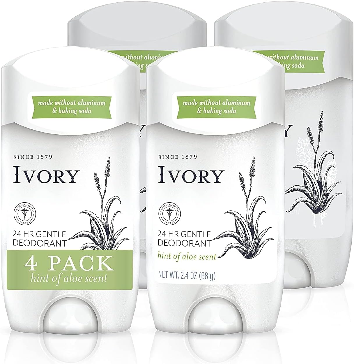 Deodorant, Hint of Aloe, Made without Aluminum and Baking Soda, 2.4 oz, Pack of 4