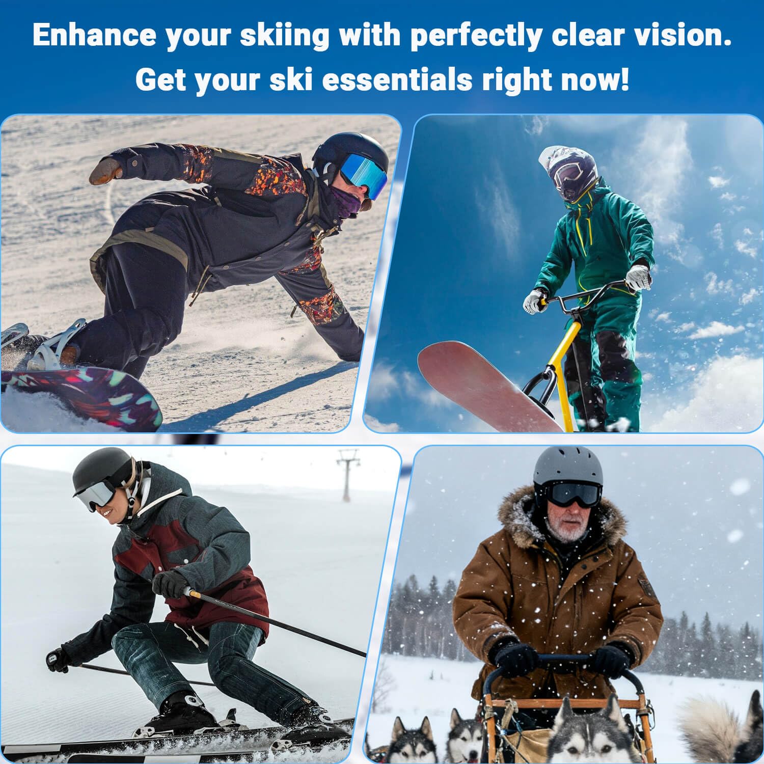 Meeloog Lunettes de ski magnétiques sans monture interchangeables, protection UV, équipement de snowboard pour homme, femme, adolescent