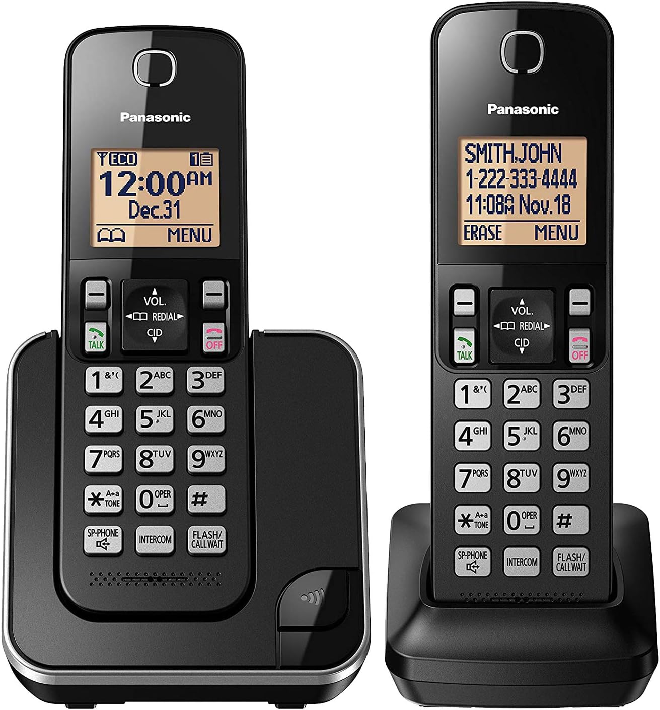Panasonic Expandable Cordless Phone System with Amber Backlit Display – 2 Handsets – KX-TGC352B (Black) : Everything Else