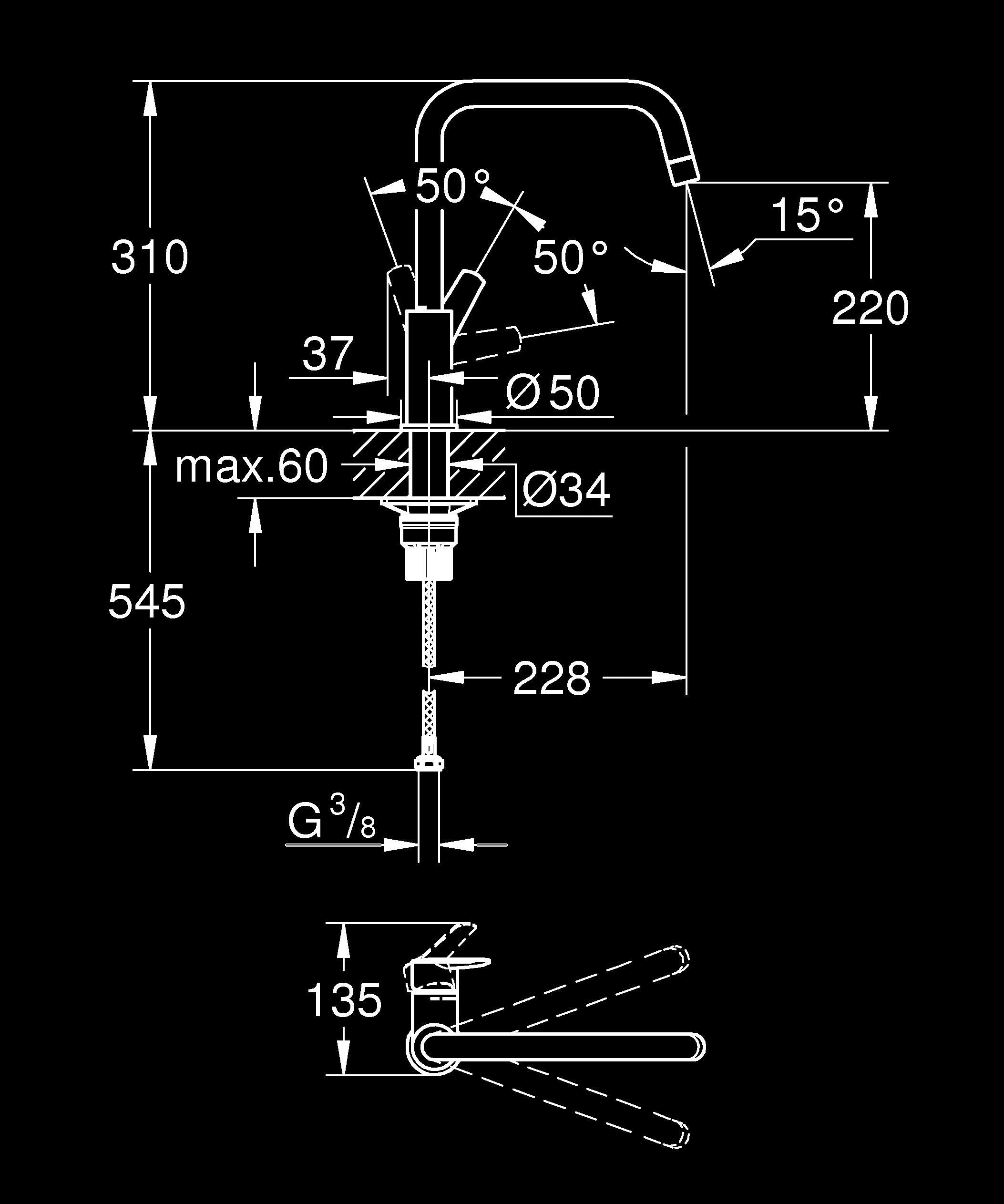 GROHE Start, Küchenarmatur (Wasserhahn für die Küche, 150° schwenkbar, wassersparende Spültischarmatur dank variabler Mengenbegrenzung, werkzeugfreie Spülbecken-Montage), schwarz, 304702430