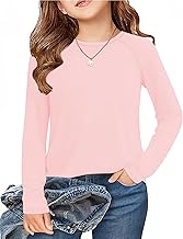 Arshiner Girls' Thermal Tops Round Neck Long Sleeve Tops Fleece Indoor T-Shirt Plain Tunic Basic Kids Slim Fit Bodysuits Leisure Thermal Sweatshirt 5-12 Years