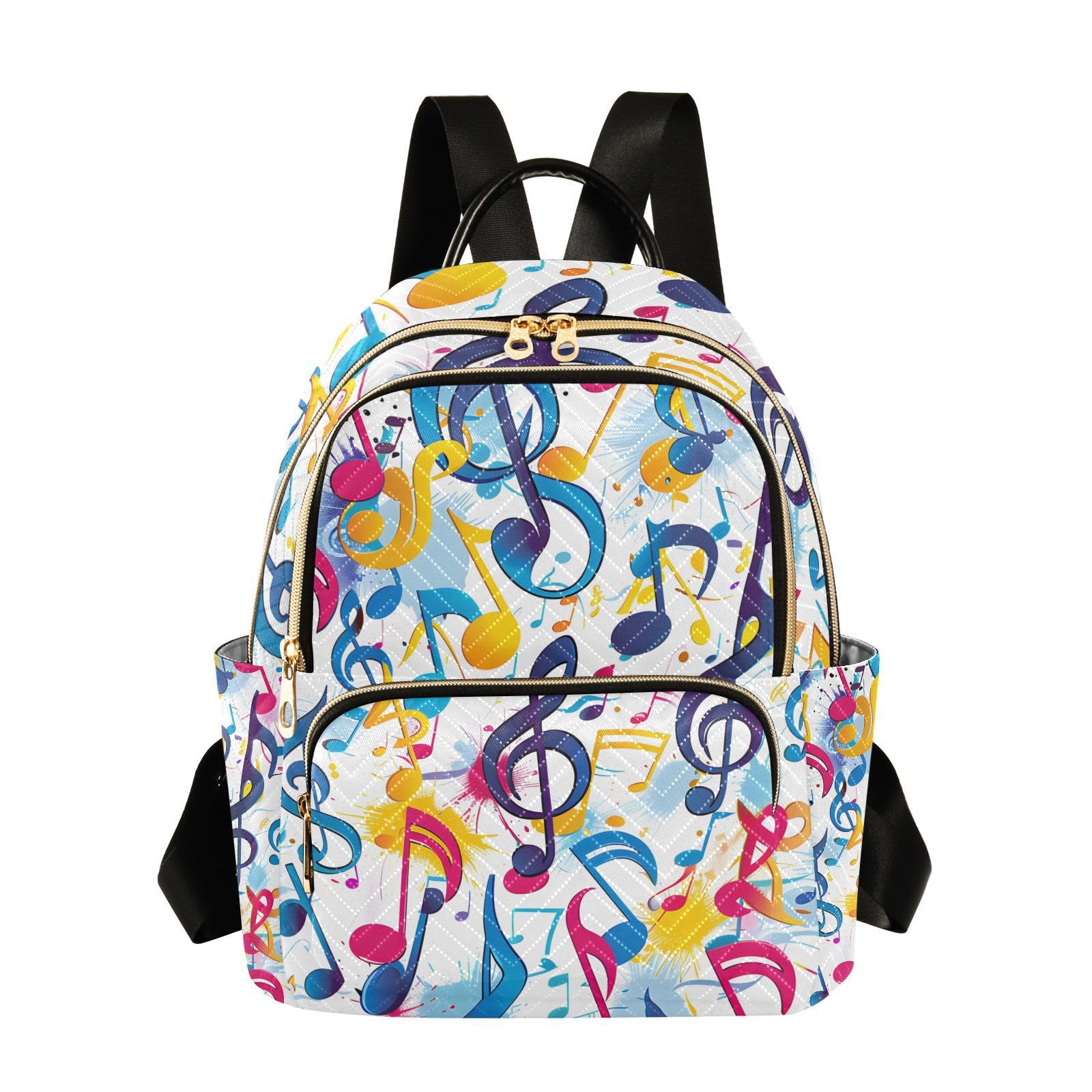 ALAZA Small Backpack Purse for Women Teen Girls Colorful Music Notes Quilted Backpack Fashion Bookbag Mini School Daypack Ladies Everyday Purses Shoulder Bag