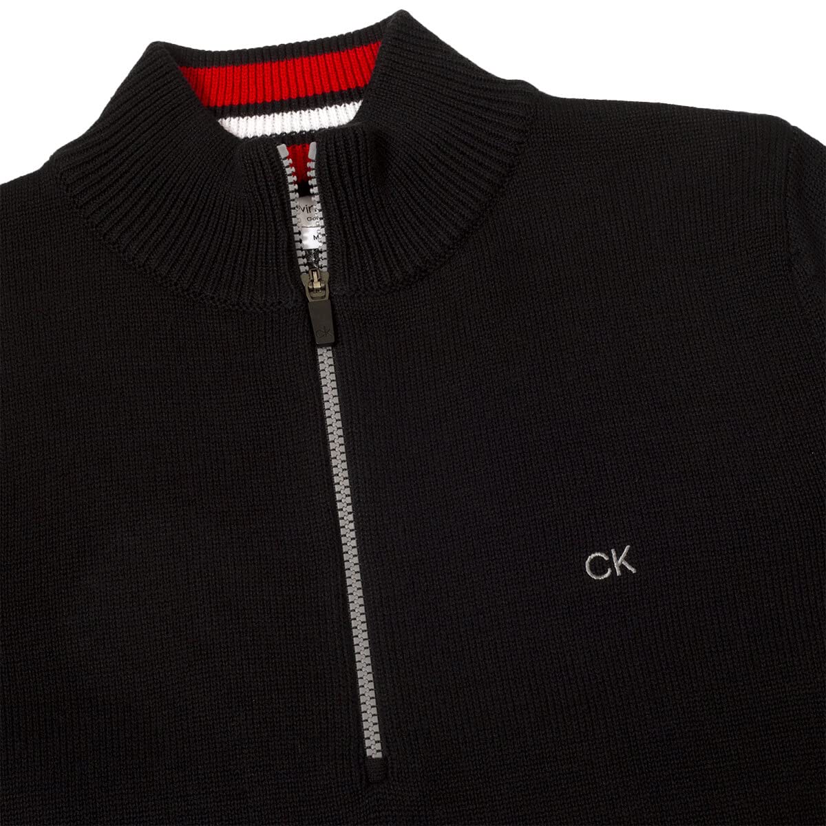 Calvin Klein Uomo Knit Cotton 1/2 Zip Golf CK Top Maglione - Nero/Rosso - L
