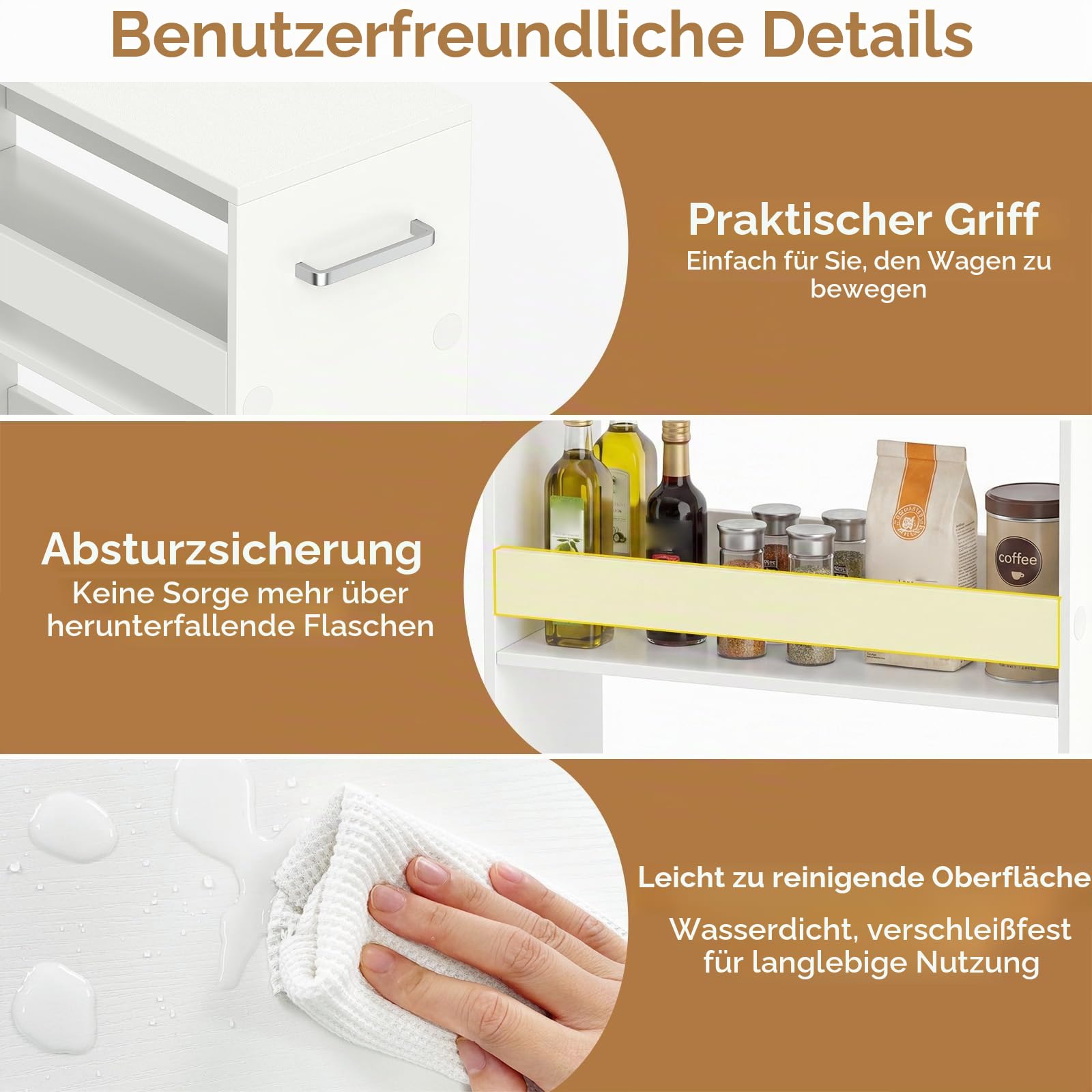 GIANTEX Nischenregal 20 cm Breit, Nischenschrank Küche mit Ladestation, Nischenwagen Rollwagen Schmal, Kleines Küchenregal mit Rollen, Küchenwagen Schmal