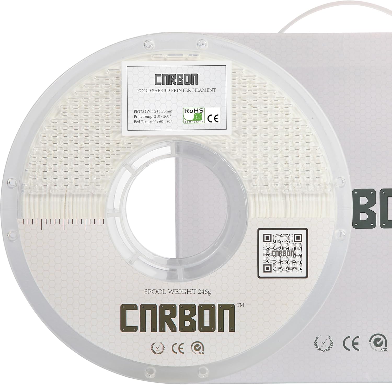 Certified Food Grade PETG 3D Printer Filament - CARBON by Comfy Materials - Lab Tested FDA Compliant Food Safe, 1.75mm, 1kg, Accuracy: +/- 0.02 (White)