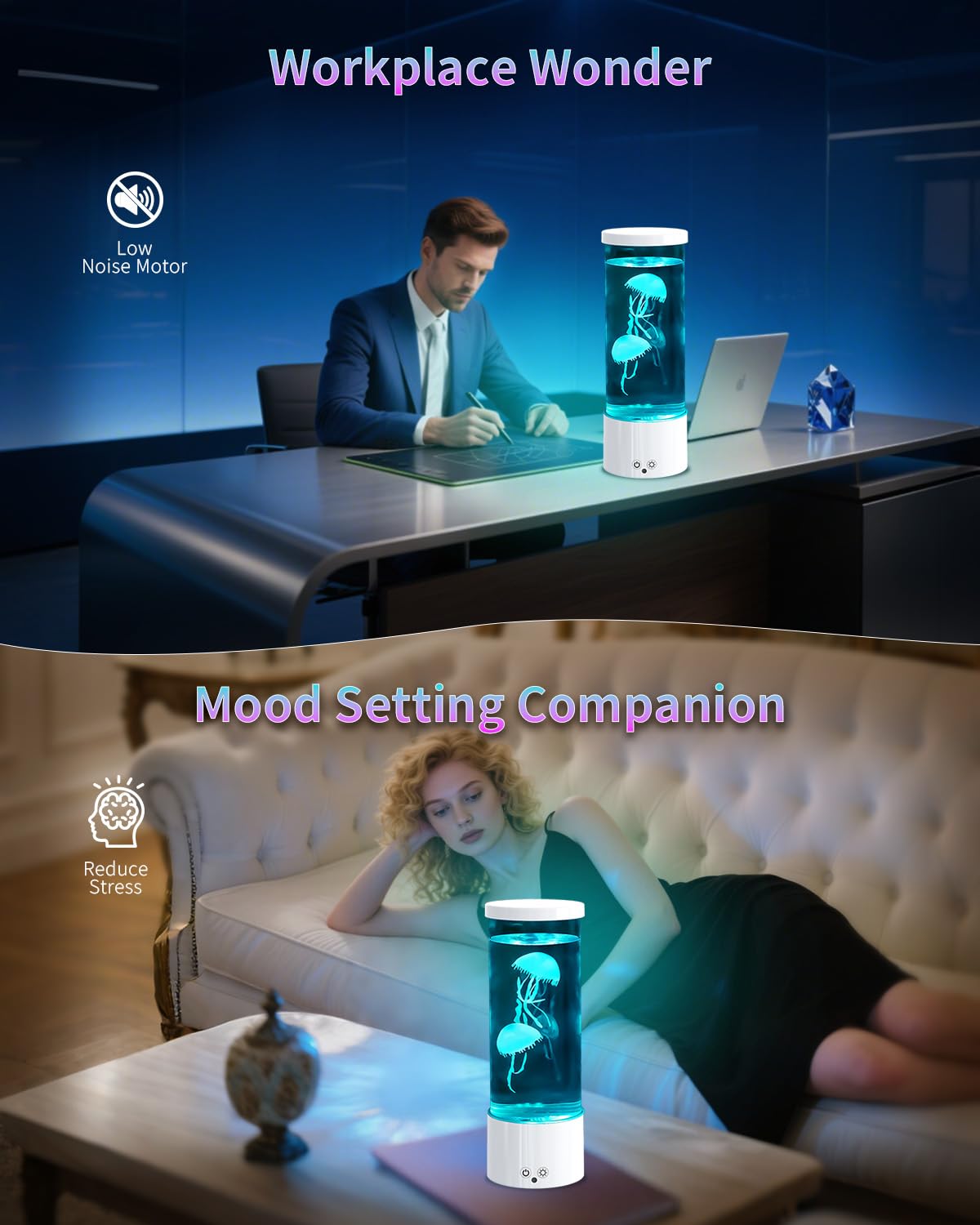 AONESY Lampada Meduse Lampada Lava Meduse Acquario Notturna Telecomando Jellyfish Lamp Lampada a LED con 17 Colori Cangianti, USB Lampada da Tavolo per L'umore, per Casa, Ufficio, Hotel, Bianco