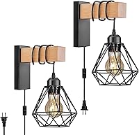 Vista 1 de Juego de 2 apliques de pared enchufables, luces de pared de granja con cable de enchufe, lámpara de pared rústica negra para dormitorio, mesita