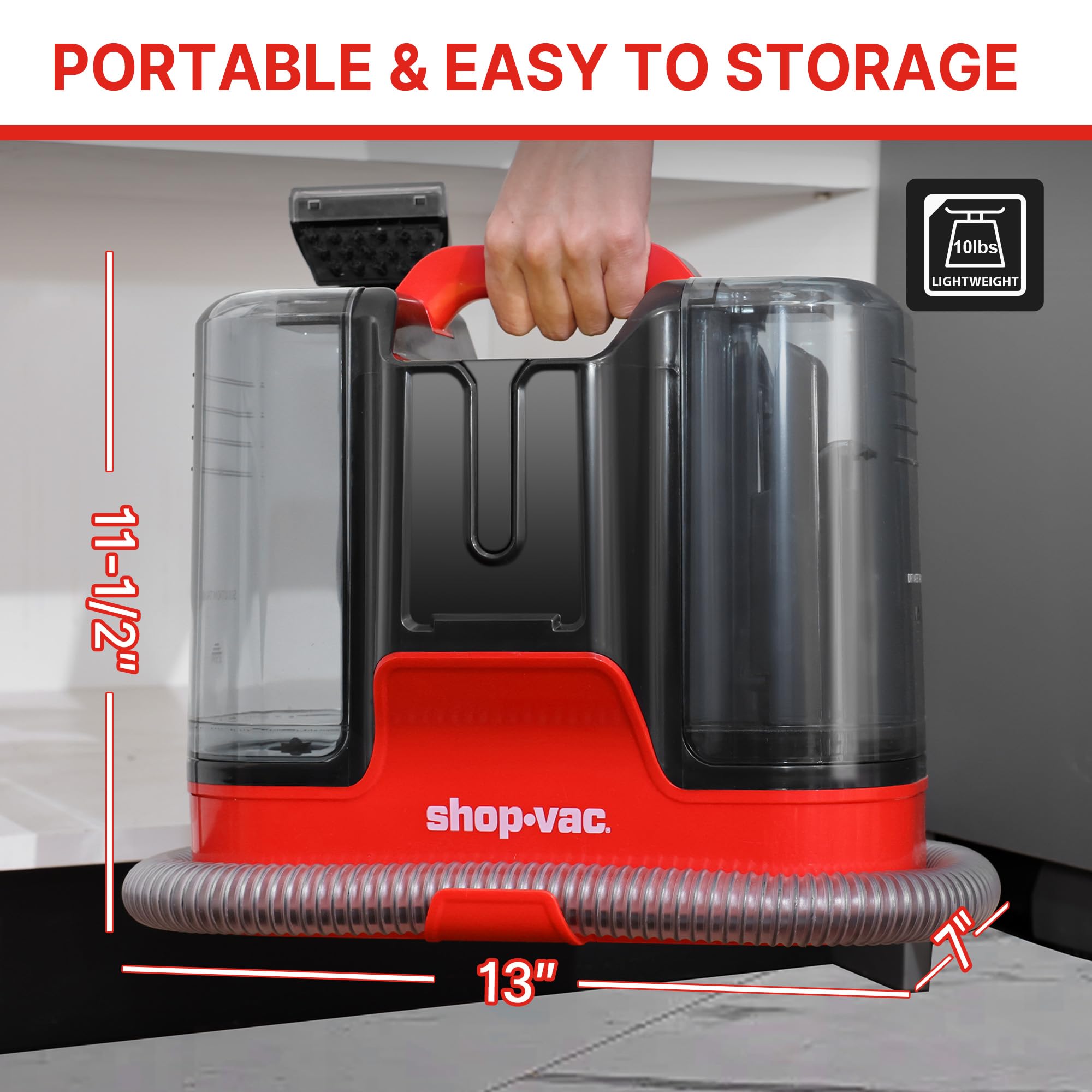 Shop-Vac Przenośna maszyna do czyszczenia dywanów i tapicerek, potężny środek do czyszczenia plam zwierząt domowych, sofy, dywanu, materaca, zasłon i okien, lekka z jednym środkiem czyszczącym