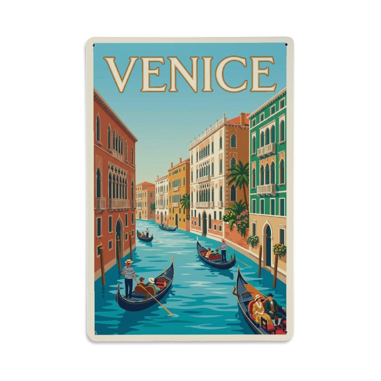 Vintage Travel Venice Grand Canal Gondolas Clean Italy Metal Tin Sign Plaque Wall Decor for Cafe, Club Bar, Office, Home Garden Metal Poster 8x12Inch