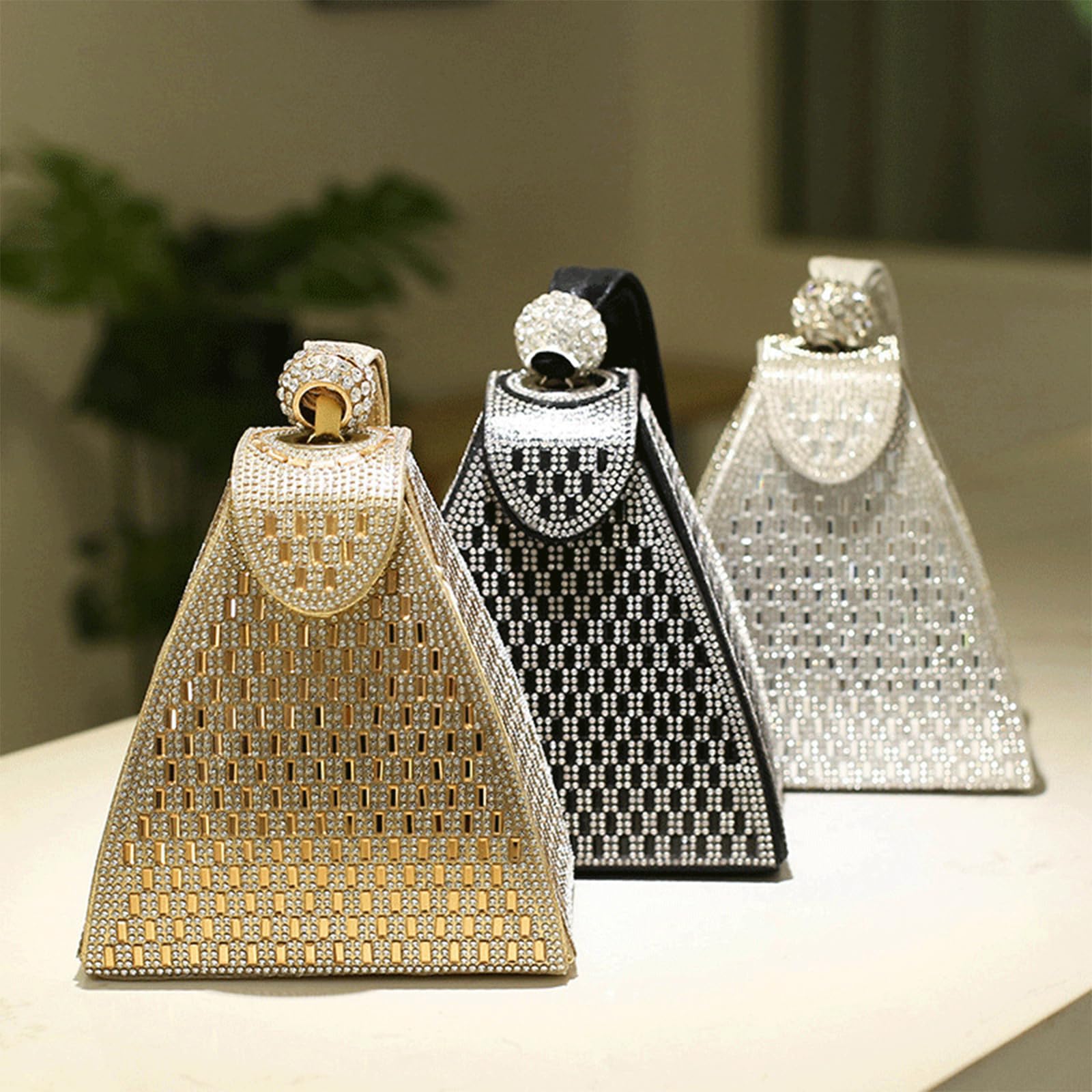 Bolso de Mano con Forma de Pirámide de Cristal, Bolsos de Noche de Lujo con Diamantes de Imitación