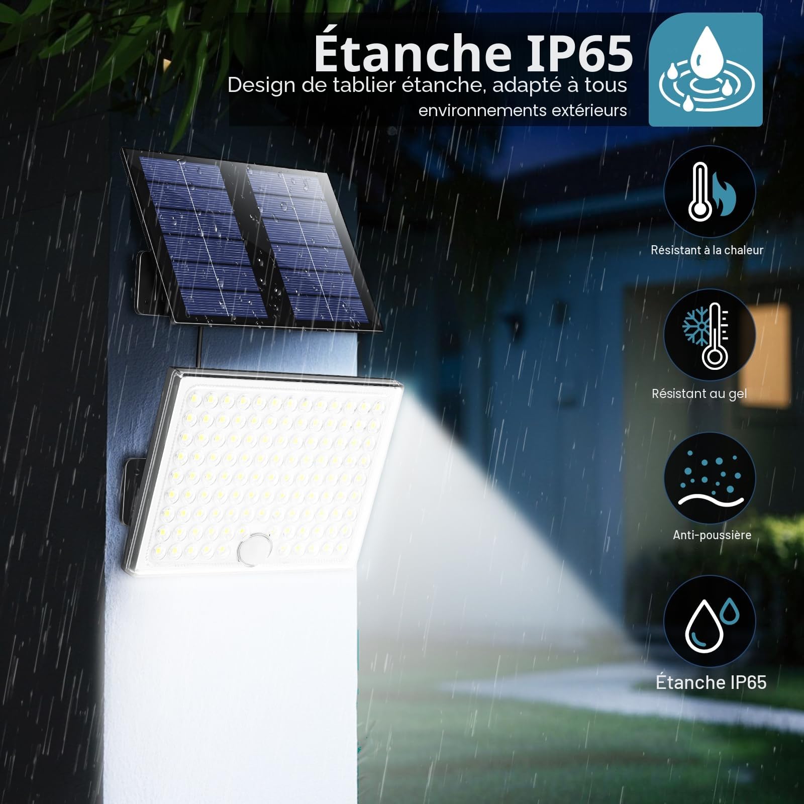 Lampe Solaire Exterieur Detecteur de Mouvement,113 LED 2000 mAh 4 Modes IP65 Étanche Lumiere Solaire Exterieur,Spot Led Extérieur pour Jardin Garage avec Câble de 5M,2 Pièces