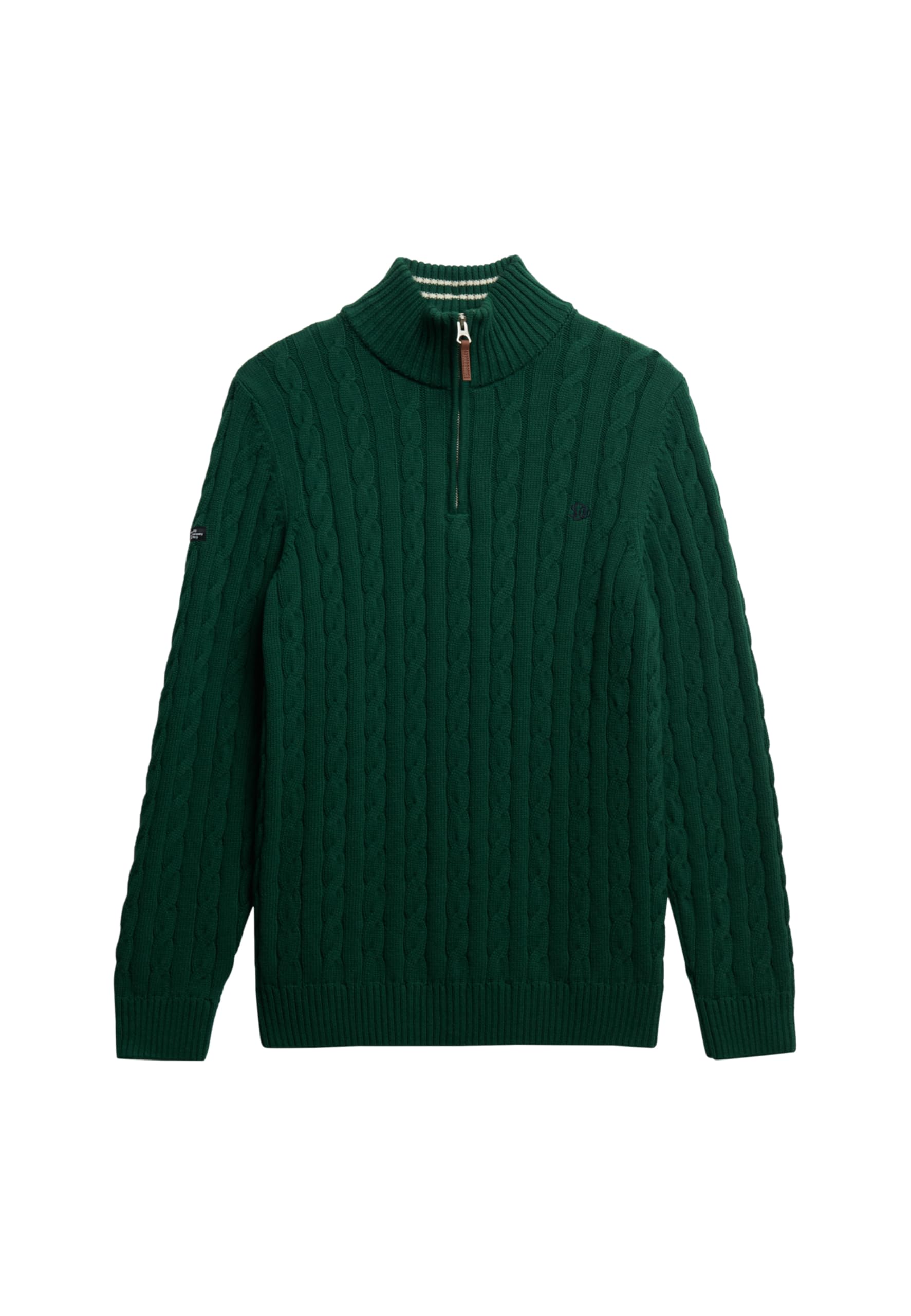 Superdry Men's Forest Green Cotton Classic Cable 1/2 Zip Pullover Sweater, L