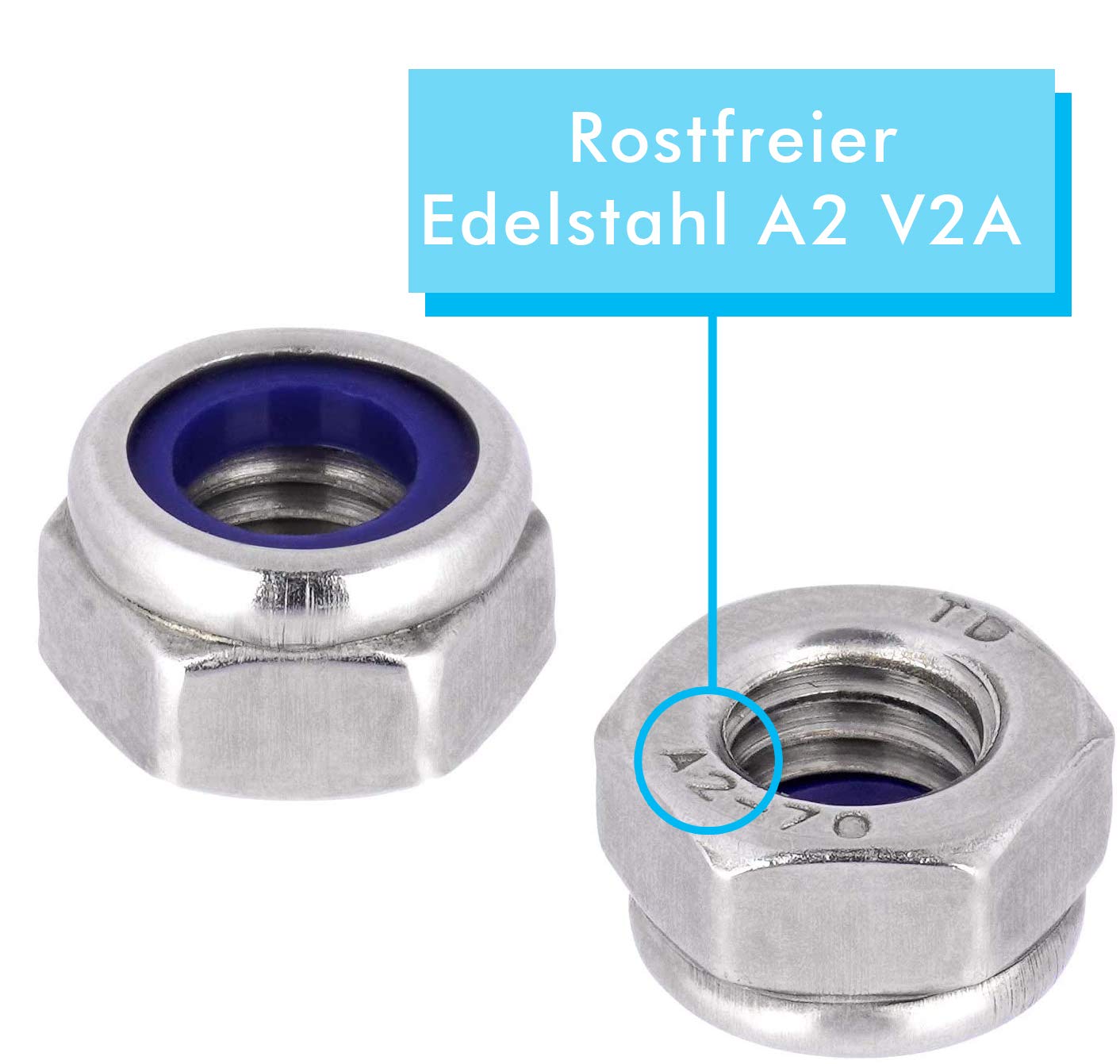 Tuercas de seguridad DIN 985 M3 M20 (forma baja, autobloqueante, tuercas de acero inoxidable Tuercas de parada Tuercas hexagonales A2 V2A de acero inoxidable M18