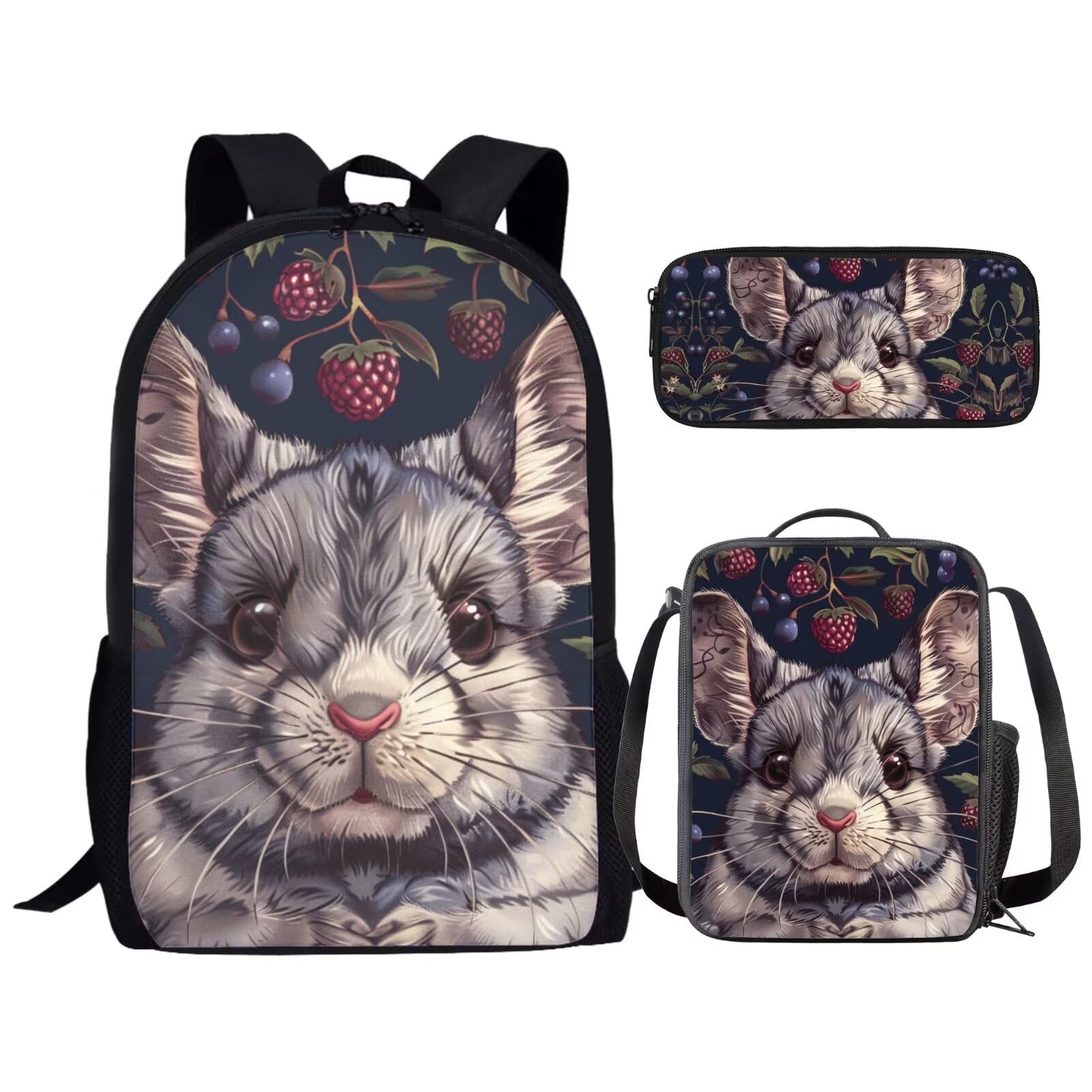 Modysero Chinchilla School Backpacks for Elementary Middle School Bags for Boys Girls Backpack with Lunch Bag And Pencil Case