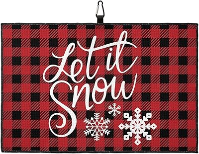 OComster Christmas Golf Towel with Carabiner Clip, Xmas Let Snow Snowflake Red Buffalo Plaid Microfiber Waffle Pattern Golf Towel, Golf Accessories for Cleaning Clubs and Balls, 24x16 in