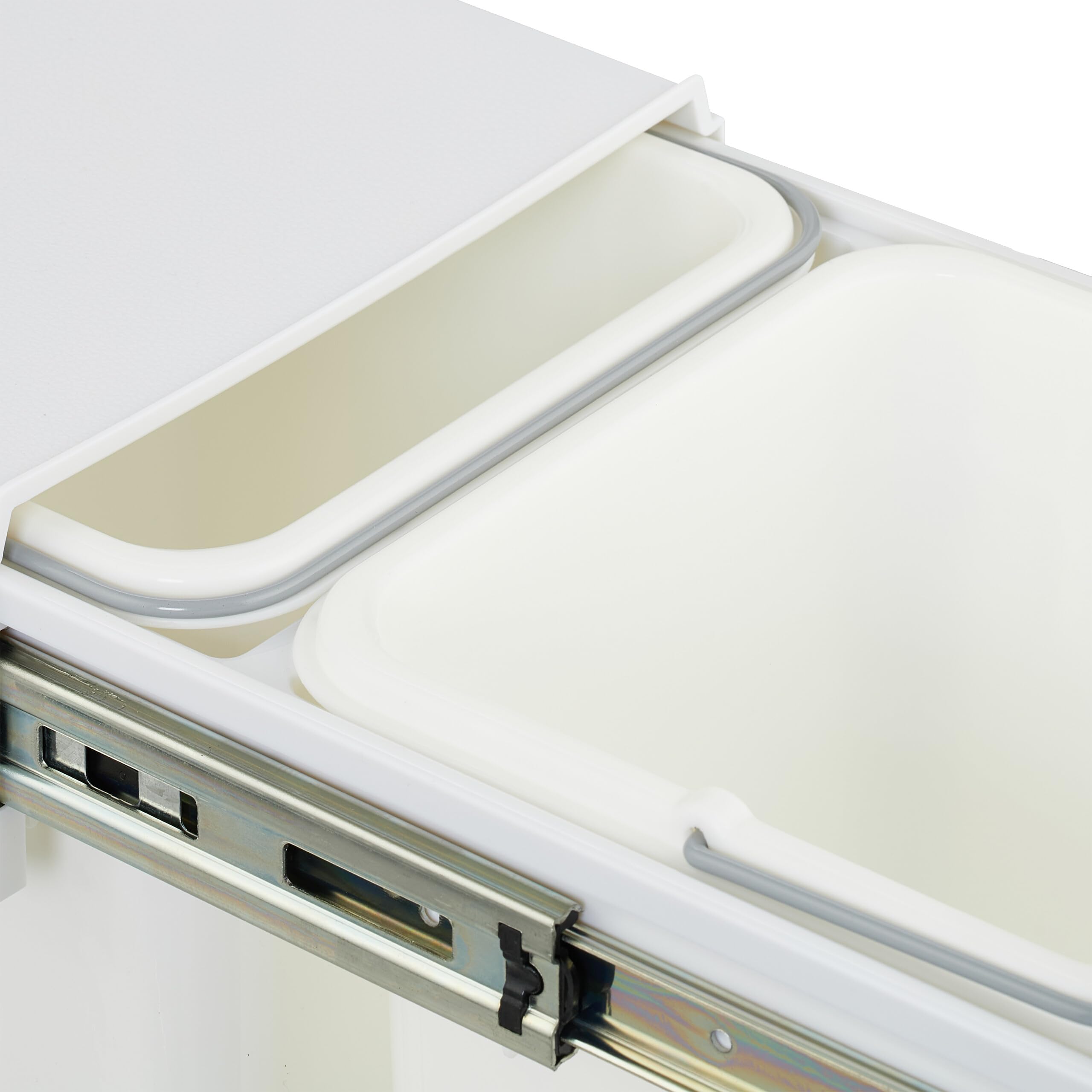 Relaxdays Cubo de Basura Cocina, 2 Compartimentos, 2X 8L, 35,5x25x47 cm, Extraíble, Papelera Reciclaje Fregadero, Blanco