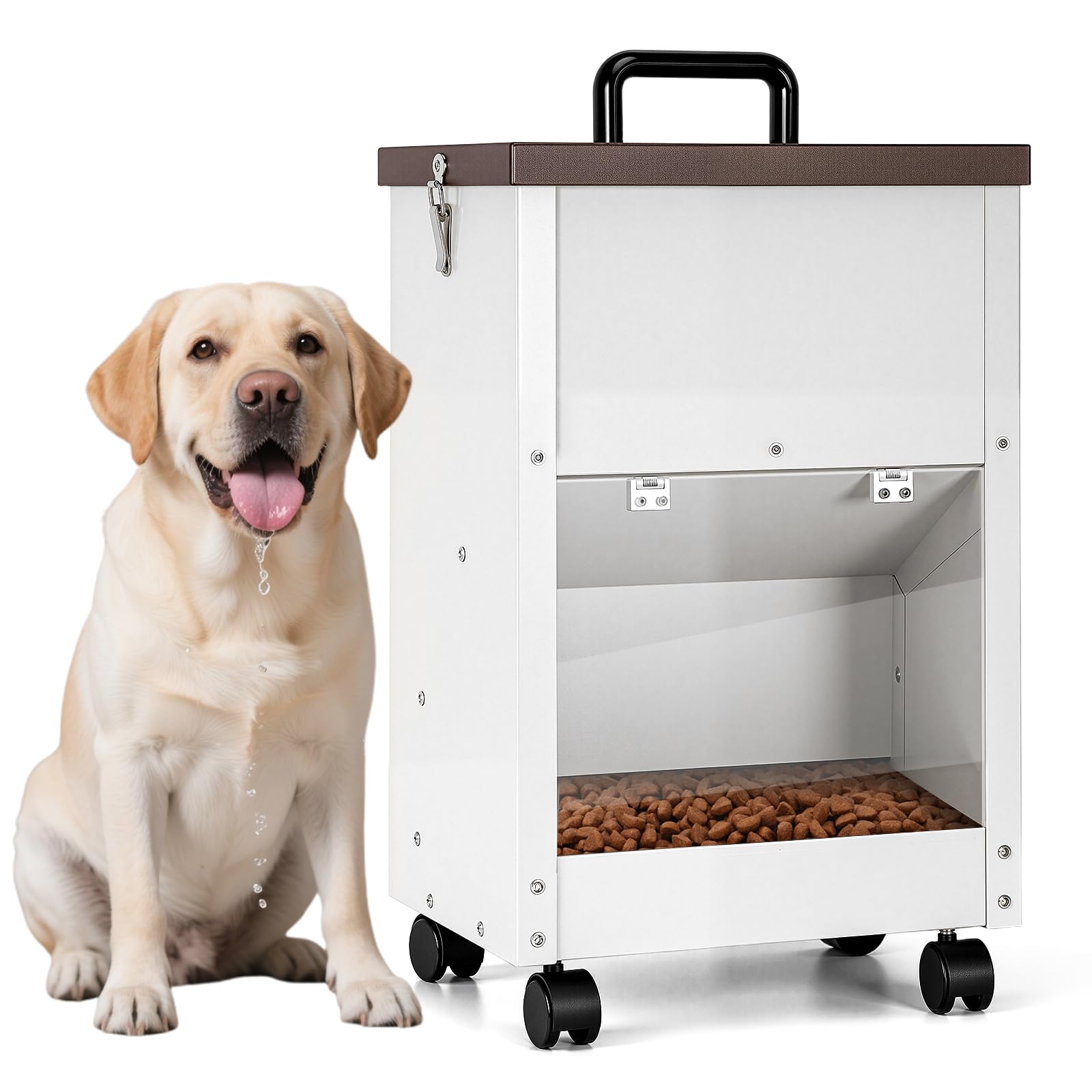 Alimentador Automático Galvanizado para Perros de Raza Grande, Dispensador de Comida para Perros de 30 Libras, con Ruedas, de Metal, Alimentador de Gravedad, Extra Grande