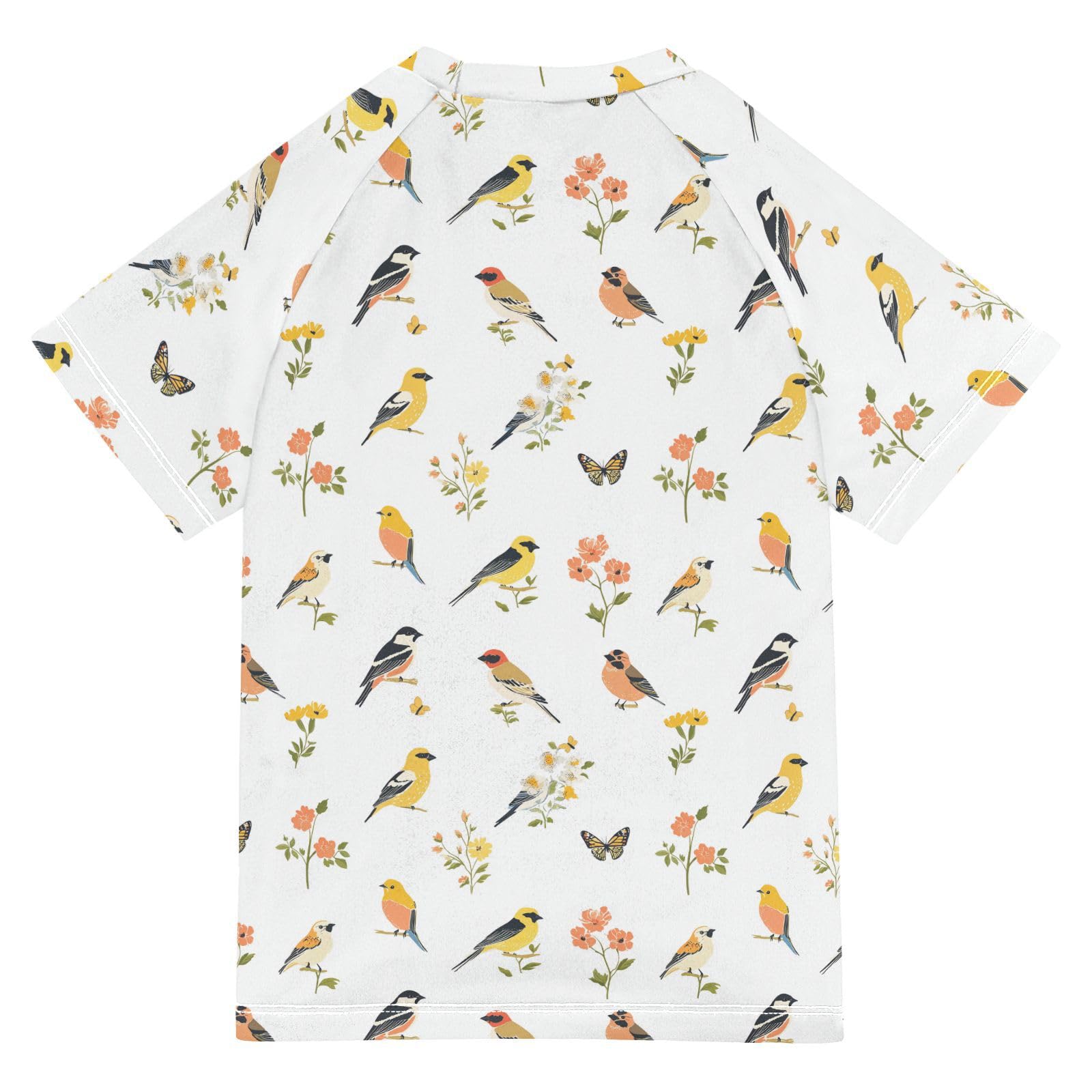 Bathing Suit Kids Short Sleeve Rash Guard Boys 5T Beauty Goldfinch Birds White
