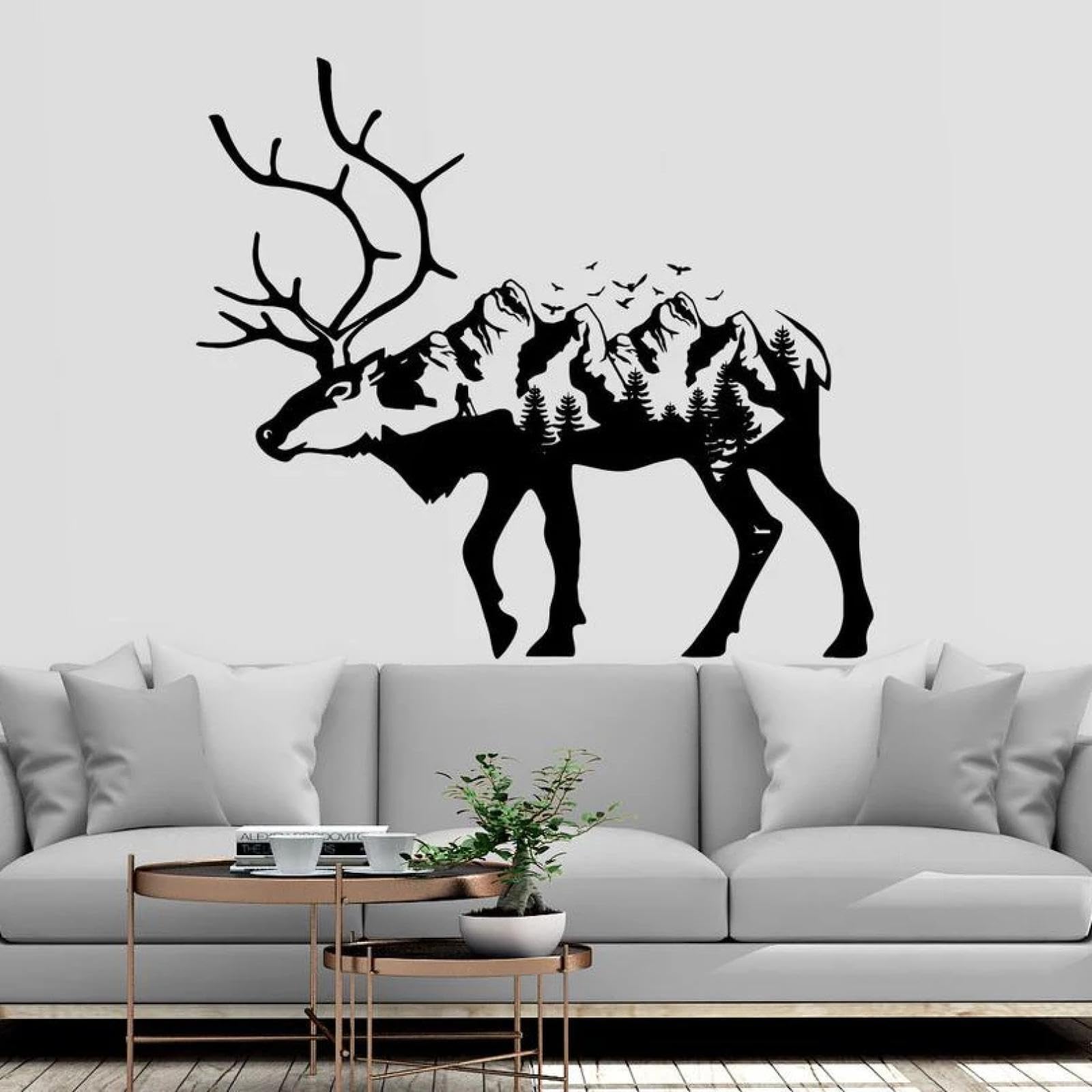 Youousi Black Animal Deer Wall Stickers, Pine Tree Decals, Natural Deer Wall Stickers For Living Room, Bedroom, Children's Room, Playroom Decorations.