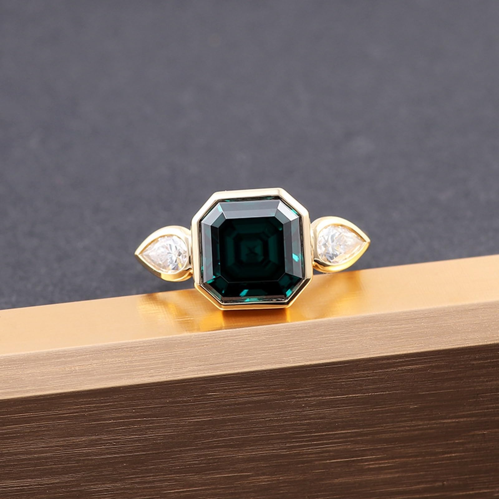 Epinki Fantazyjny pierścionek 9-karatowy/14 karatów/18 karatów złoty pierścionek dla kobiet 1/2/3ct Moissanite Zielony Geometryczny Kamień Pierścień