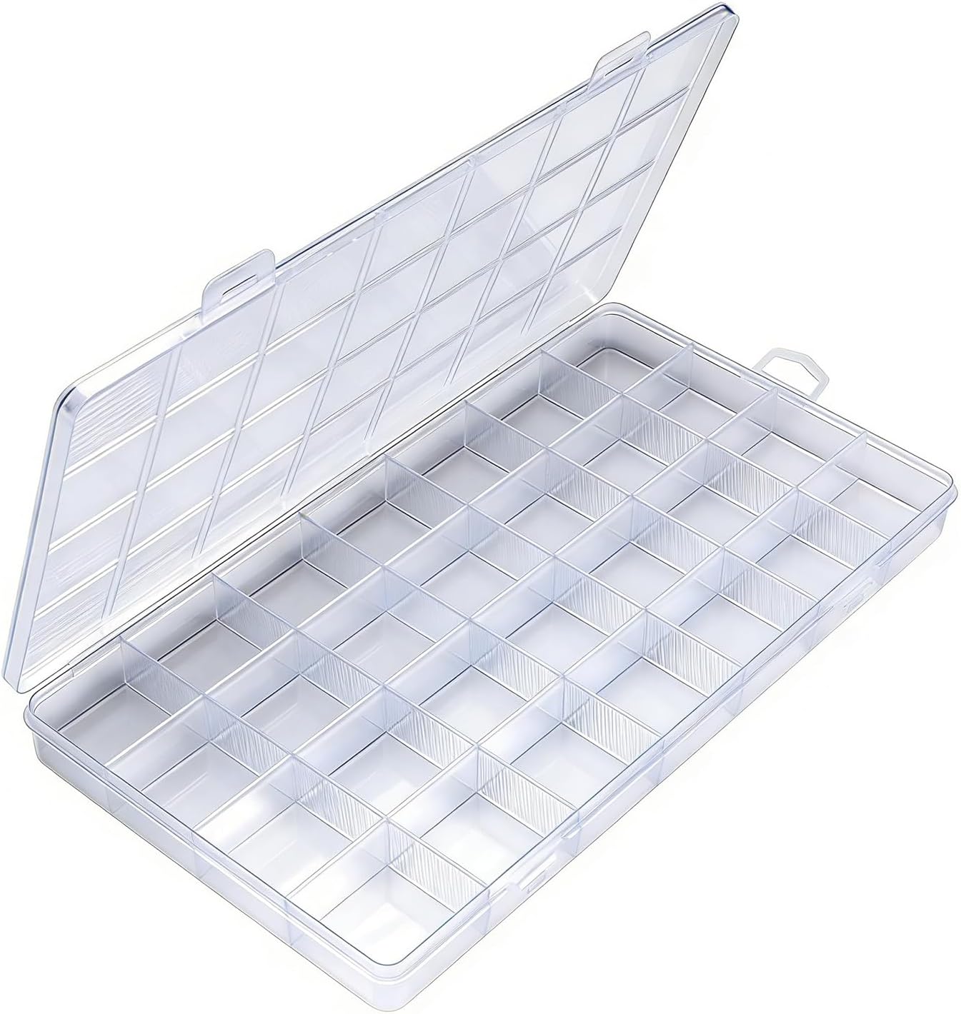 28 Grids Adjustable Plastic Storage Organizer Box, Clear Multi-Count Compartment Container with Secure Locks for Beads, Jewelry, Crafts, Rhinestones Small Accessories