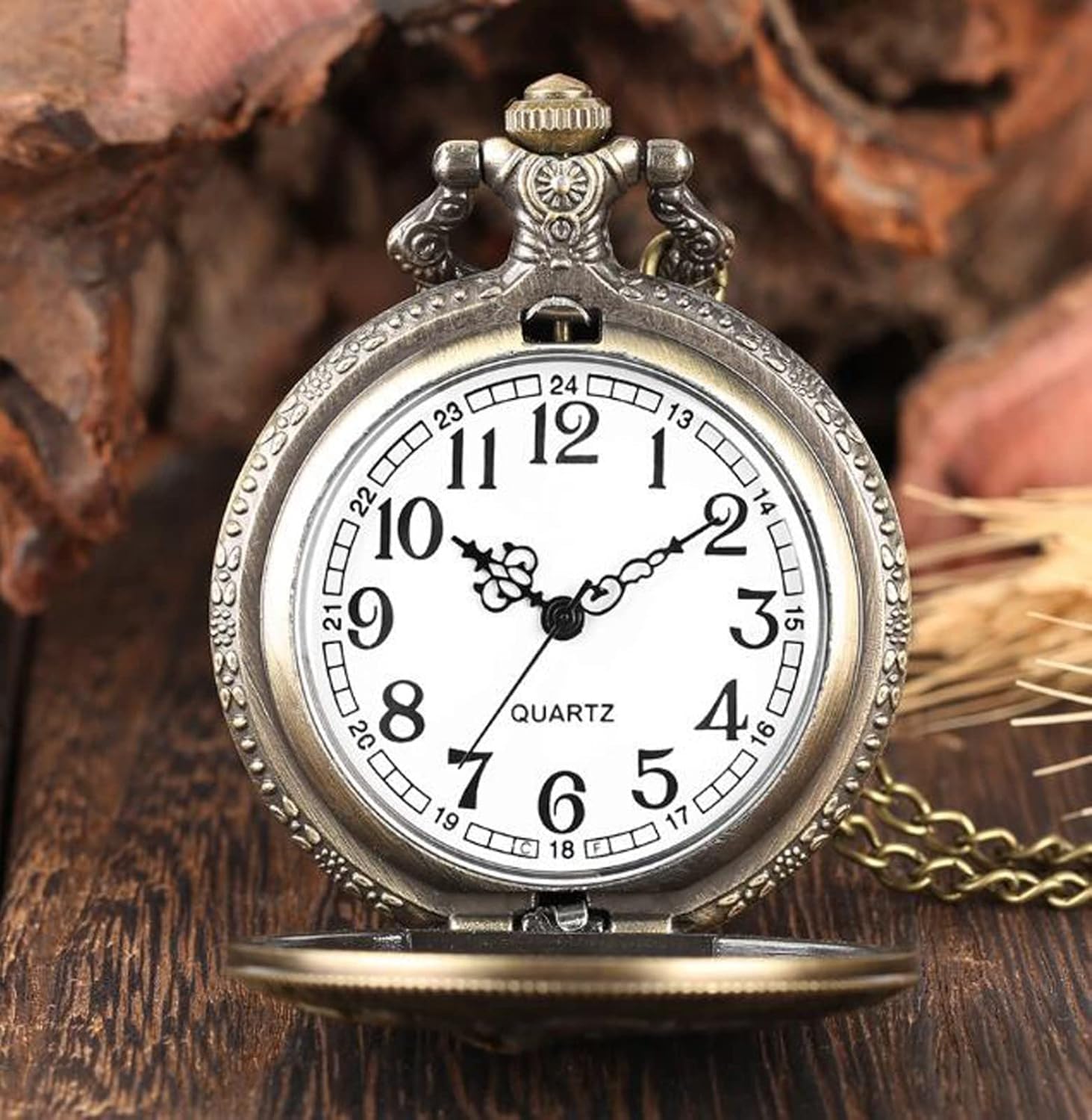 Reloj de Bolsillo de Cuarzo con diseño de Cazador Retro Steampunk, Collar con Colgante de Bronce