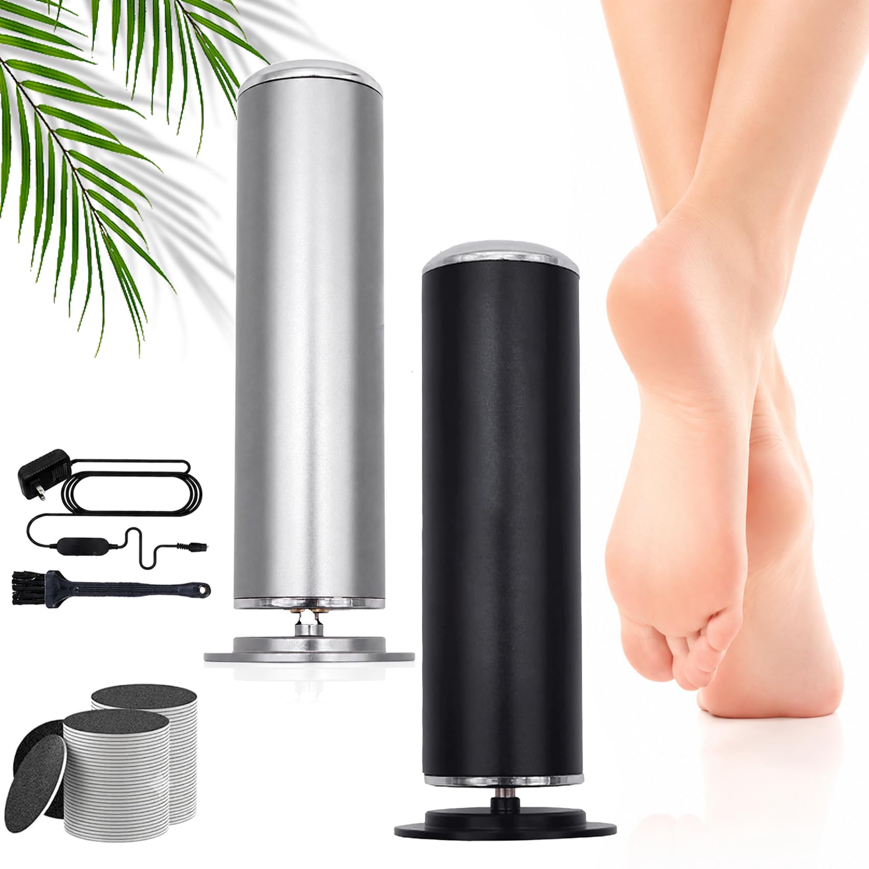 2027 NEU Electric Foot Callus Remover, FußSchleifer mit 60 Schleifscheiben, Stufenlose Geschwindigkeitsregelung für Abgestorbene Haut, Rissige Haut, Hornhaut (Schwarz+Silber)