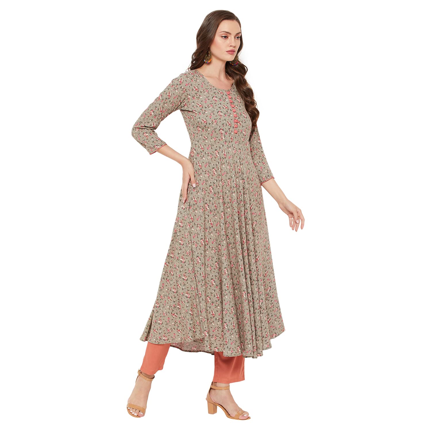 Tissu Women's Rayon Green & Pink Floral Printed A-Line Kurta 2192_Green_8Xl