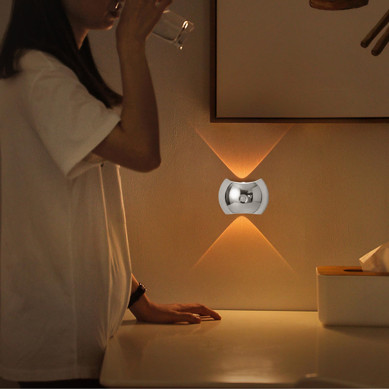 LED Moderna Apliques de Pared Interior con Sensor de Movimiento Lámpara de Pared 3 Modos de Color Iluminación de Pared USB Recargable para Pasillo Escalera Habitación (Oro,2 Piezas)