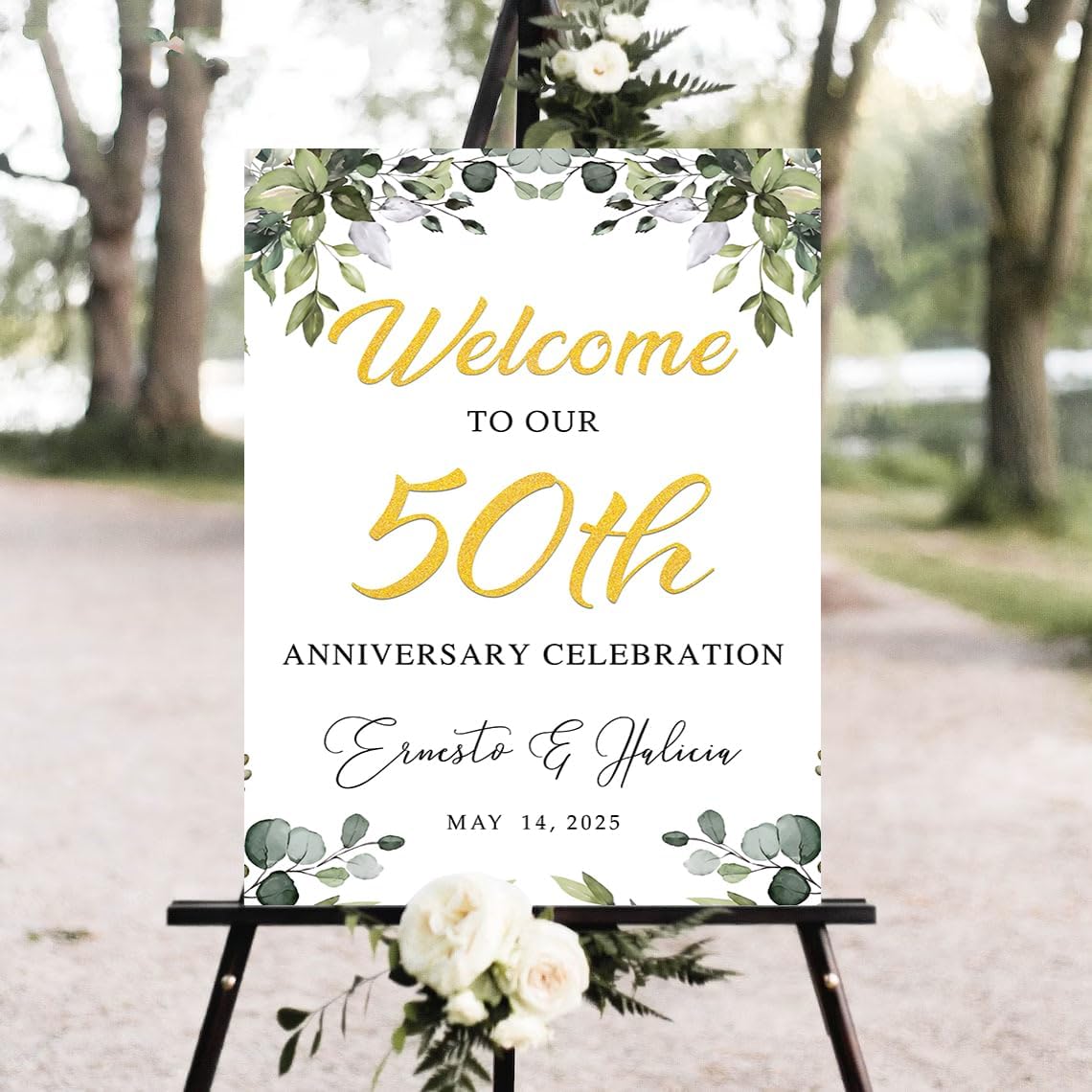 Personalized 50th Gold Wedding Anniversary Welcome Sign, Outdoor Plastic Sign Weatherproof Decorations #11