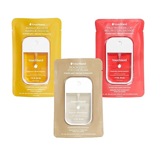 Touchland Power Mist Hydrating Hand Sanitizer Spray, TROPICAL Trio Set (Beach Coco, Wild Watermelon, Mango Passion), 1 FL. OZ. Travel Size (Set of 3) - Tropical Trio Set