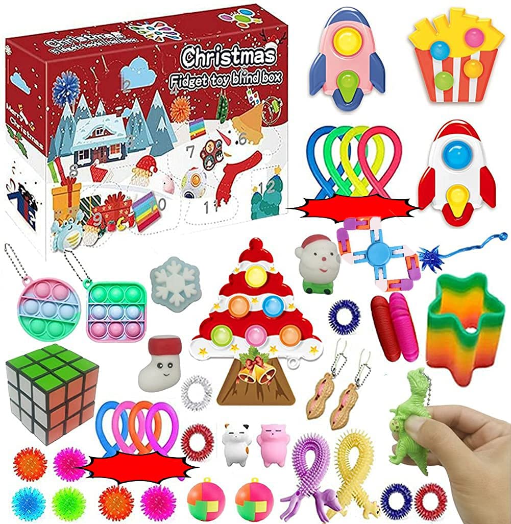 Fidget Toy Advent Calendar 2021 Poppet-fidget Toy Cheap Christmas Surprise Gifts Box for Kids, 24DAYS Christmas Countdown Calendar Pop Fidget Toys Set (D-32 P3)