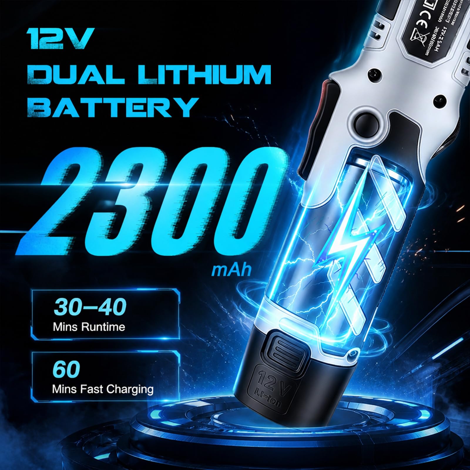 Pulidora inalámbrica, 6 velocidades 2500–6500 RPM, modo orbital 5/12mm y rotatorio, 2 baterías 12V, lijadora para coche para pulir, encerar y reparar rasgos