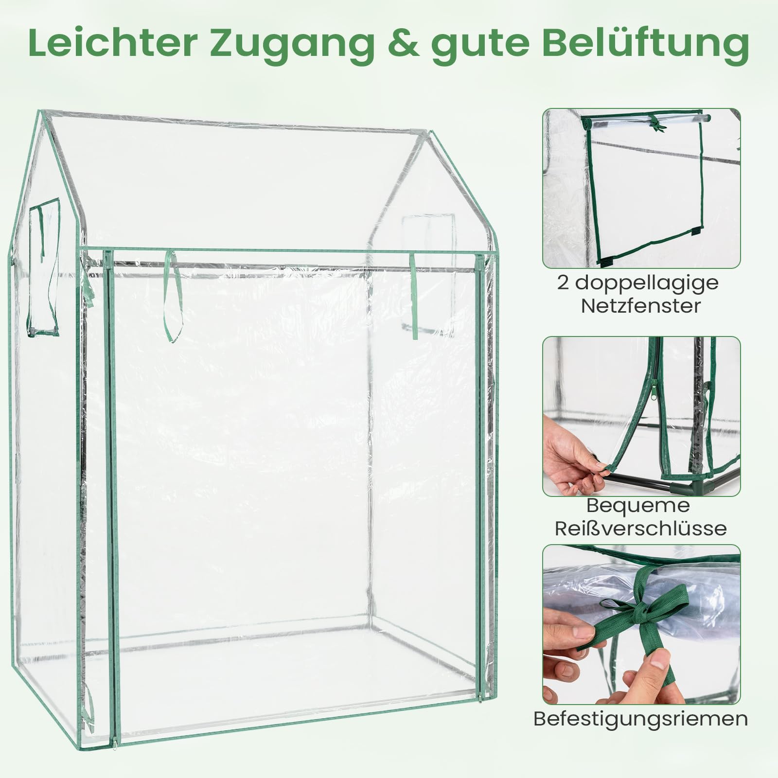 COSTWAY Tomatengewächshaus klein 129 x 80 x 173 cm, Tragbarer Foliengewächshaus mit schwarzem Sonnenschutznetz, PVC-Folie, Tür, Fenster & Erdnägel, Gewächshaus für Garten & Balkon