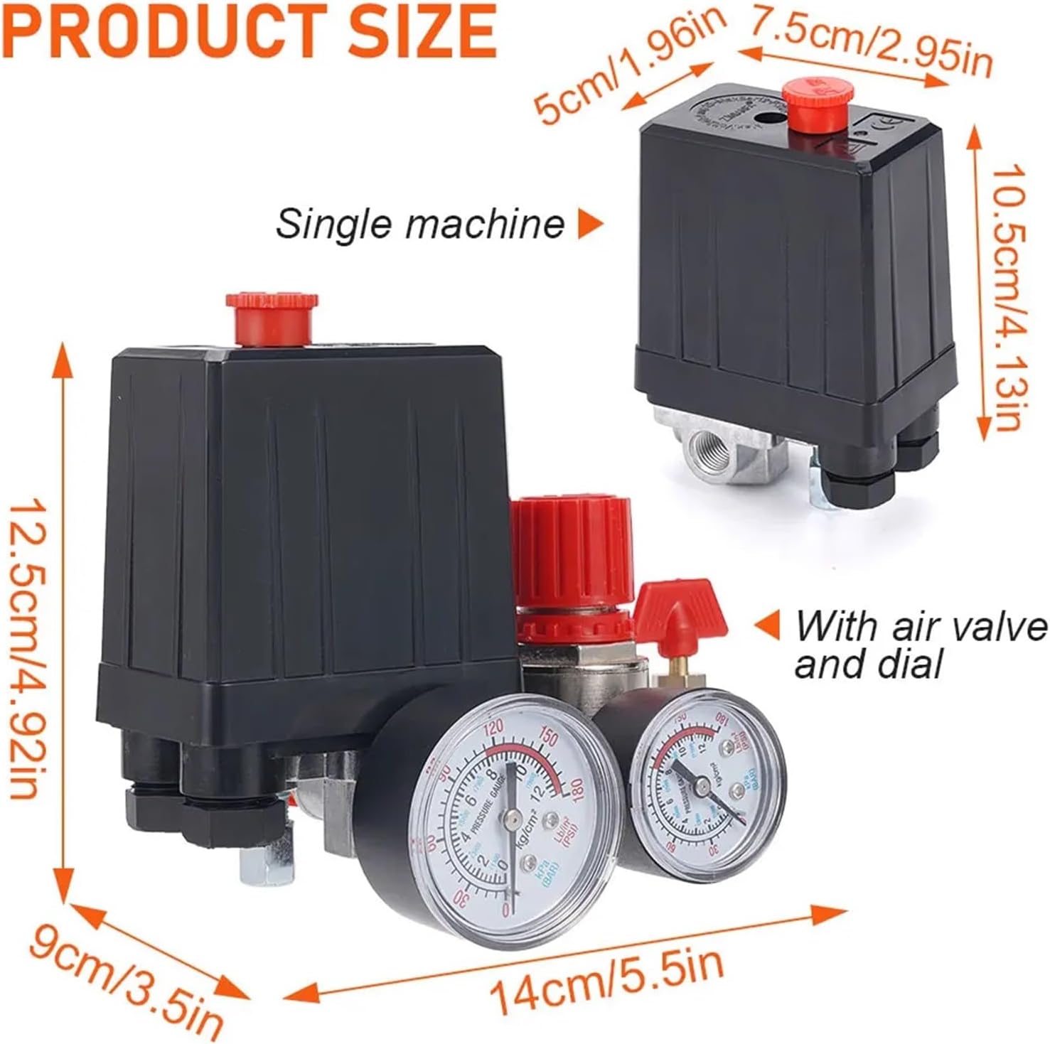 220V Air Compressor Pressure Switch Control Valve Regulator with Gauges Air Regulator Valve Air Pumps Aluminum Control Valve(Single)