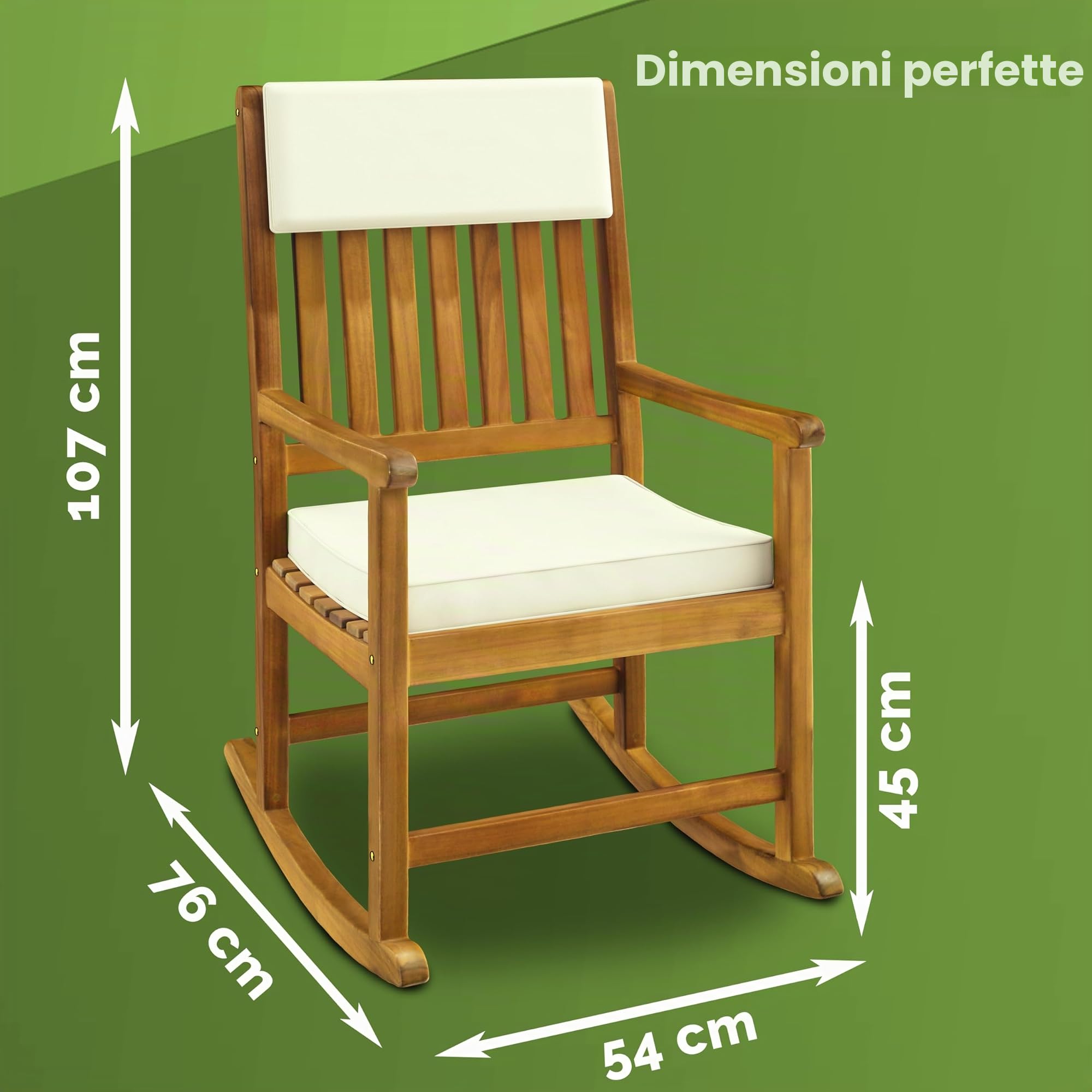 Deuba Sedia a dondolo cuscini icnlusi legno d' acacia relax seggiola basculante da giardino veranda mobili da esterno