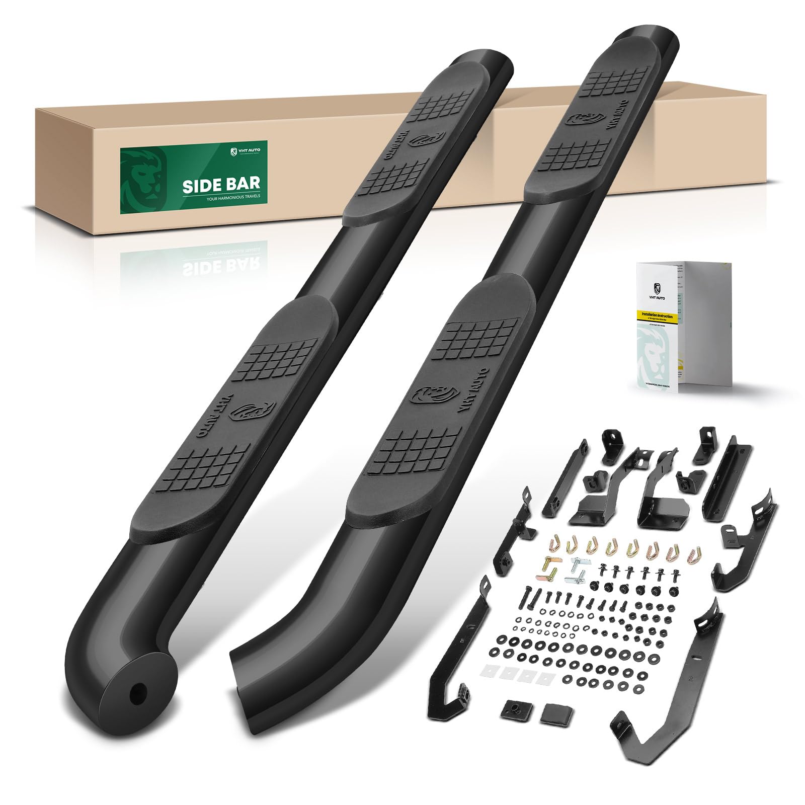 YHTAUTO 4 Inch Running Boards Side Steps Compatible with Ford Bronco Sport 2021-2026, SUV, Oval Bent Ends Carbon Steel Black Powder, Cab Side Step