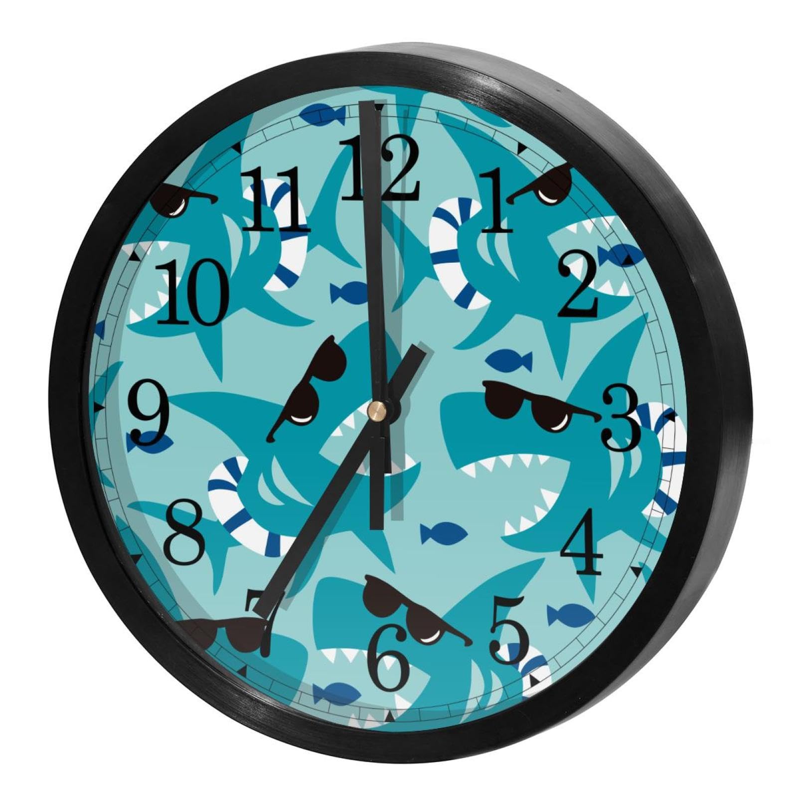 Horloge murale sans tic-tac requin bleu pour en finir avec les bruits