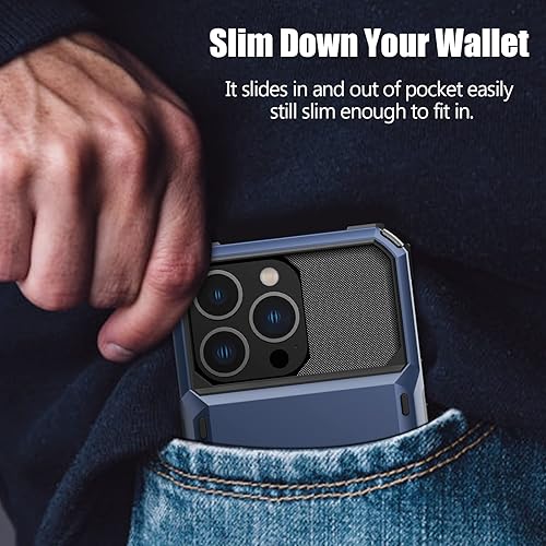 Miniatura 6 de Nvollnoe Funda para iPhone 13 Pro con tarjetero almacena 5 tarjetas Funda tipo cartera de doble capa resistente a prueba de golpes con ranura oculta