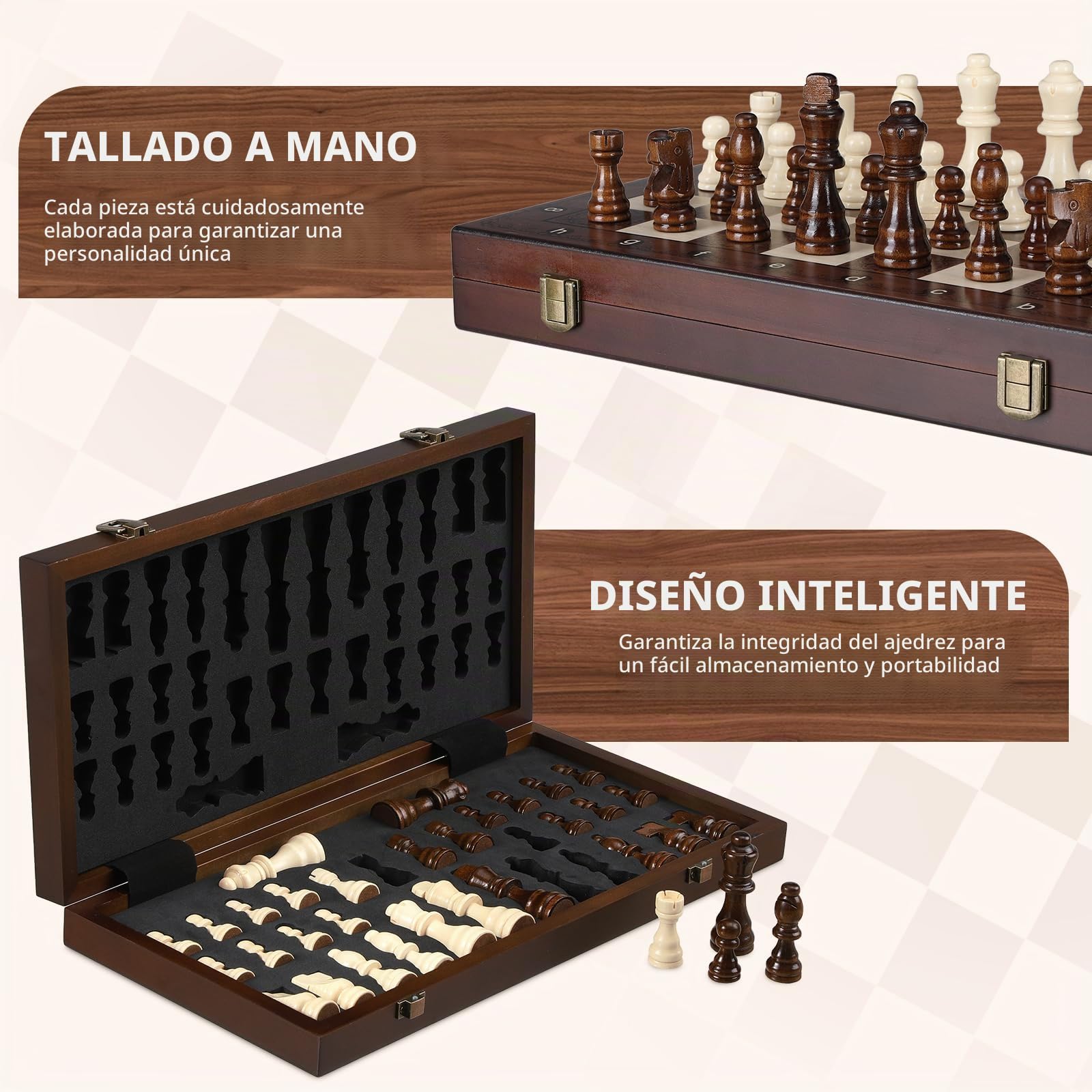 Peradix Ajedrez de Viaje Grande Magnético 39x39cm - Juego de Ajedrez Plegable Premium- Ajedrez de Madera Campamentos y Al Aire Libre