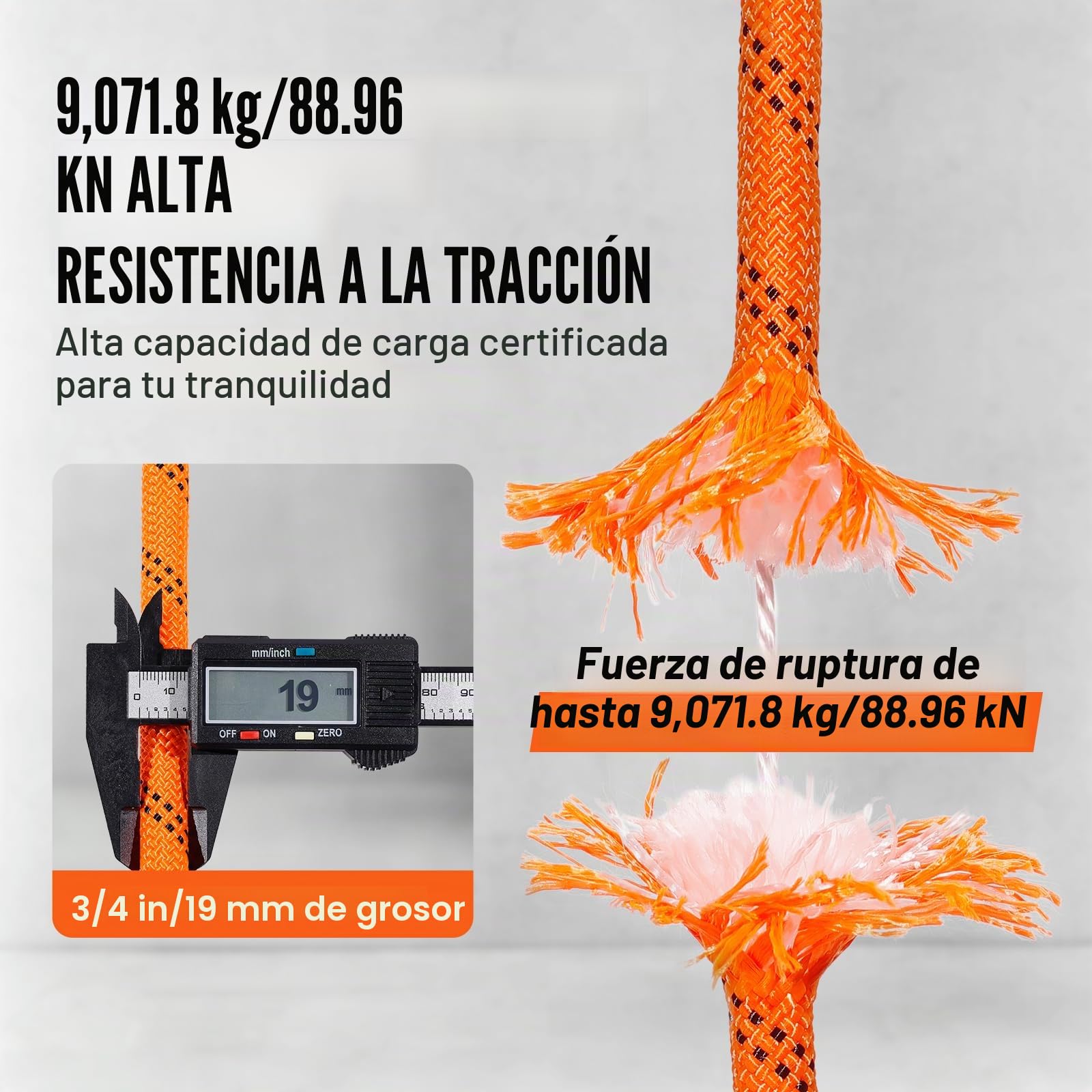 VEVOR Cuerda de Poliéster Trenzado Doble Naranja y Negro, 19 mm x 67,06 m, 24 ​​hebras, 88,96 kN de Resistencia a la Rotura Cuerda de Escalada al Aire Libre para Senderismo en Roca, Camping, Columpio