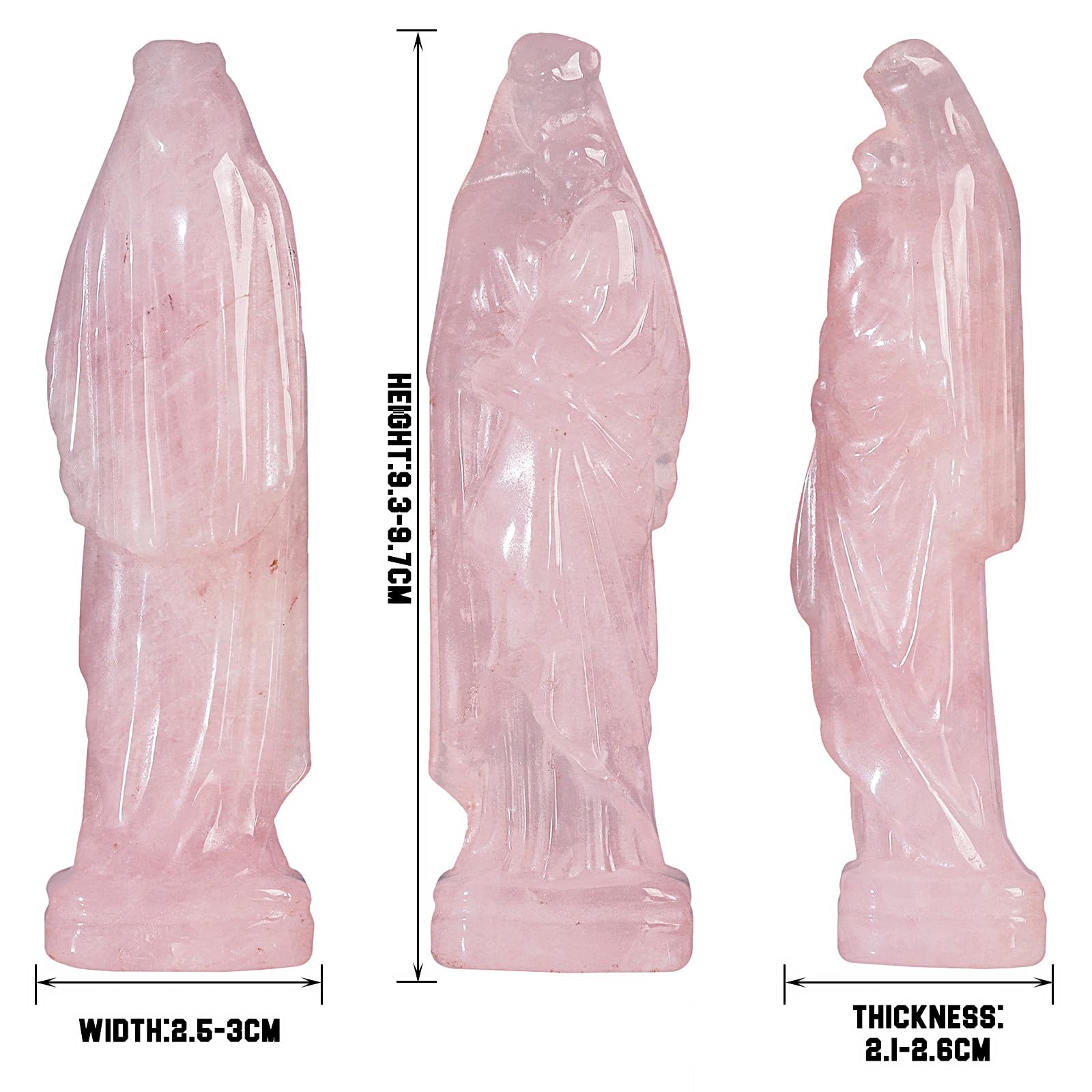 Nupuyai 3.7" Virgin Mary and Christ Child Rose Quartz Crystal Statue - Image 2