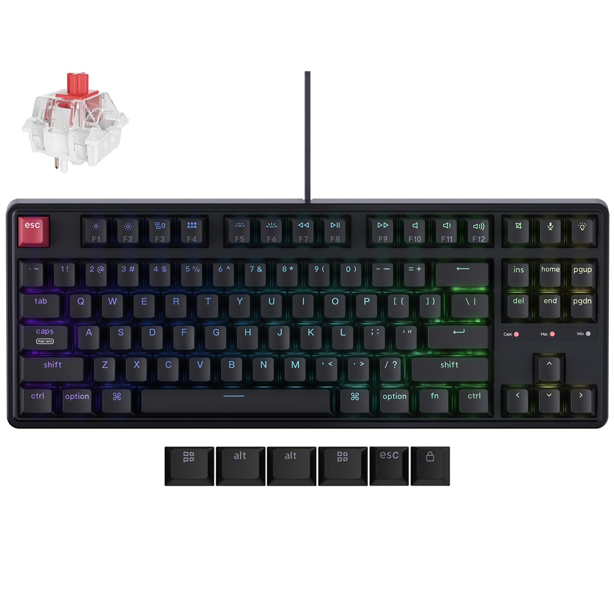 Keychron C3 Pro TKL 80% Wired Mechanical Keyboard, 8K Polling Rate, QMK/VIA Programmable, Hot-Swappable, RGB Backlit Shine-Through Keycaps, Super Red