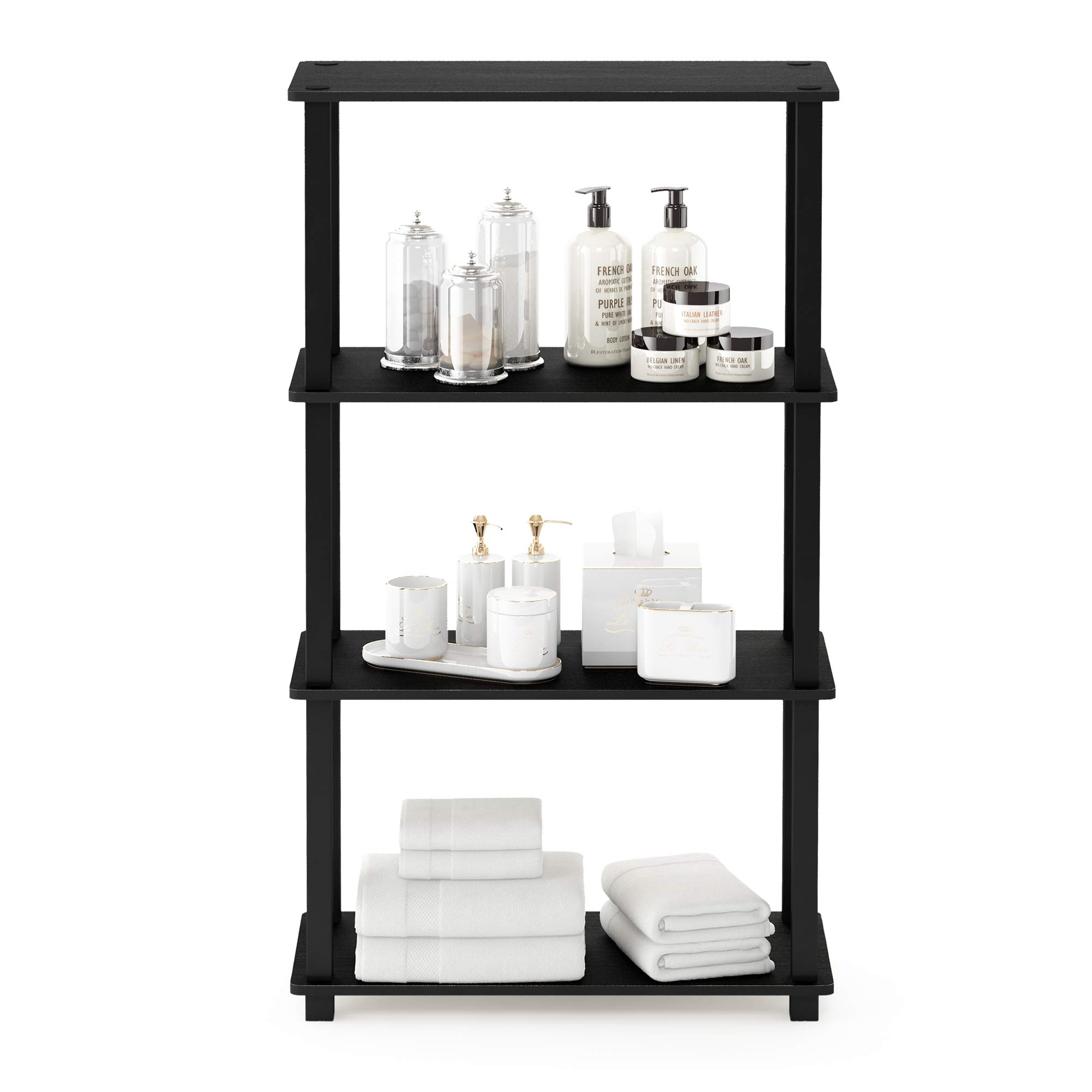 Furinno Estantes sin herramientas Americano/Negro Tubería rectangular | Estante esquinero de marco abierto, para organización y almacenamiento, sala de estar, garaje, oficina en casa