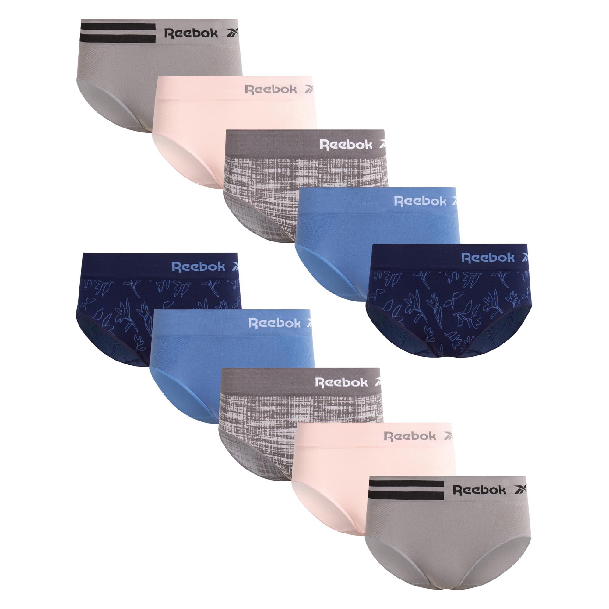 Reebok Hipster Panties for Women - 10 Pack Stretch Performance Seamless Underwear with Relaxed Tagless Waist (Sizes: S-XL)
