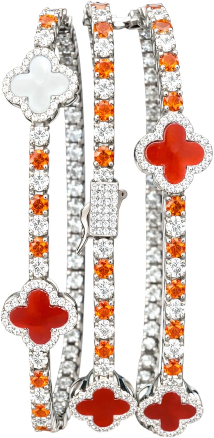 Aura Zen Moissanite Clover Tennis Bracelets 925 Sterling Silver 3mm 4 leaf – Orisha Spiritual Collection – Elegua, Chango, Oshun, Yemaya, Orula, Obatala – Unisex Luxury Protection & Luck Jewelry Gift
